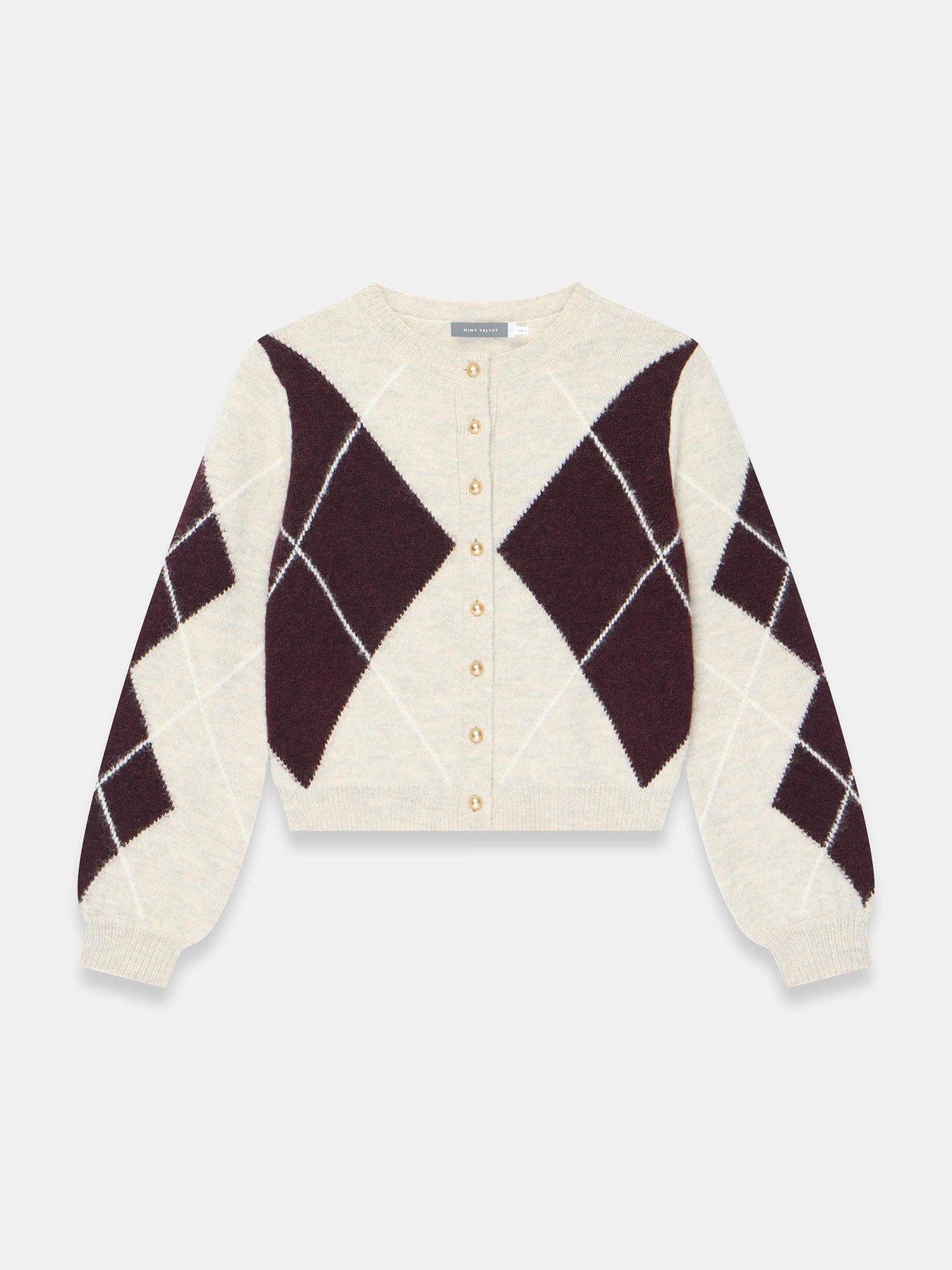 Image 5 of 6 of Mint Velvet Neutral Argyle Cardigan