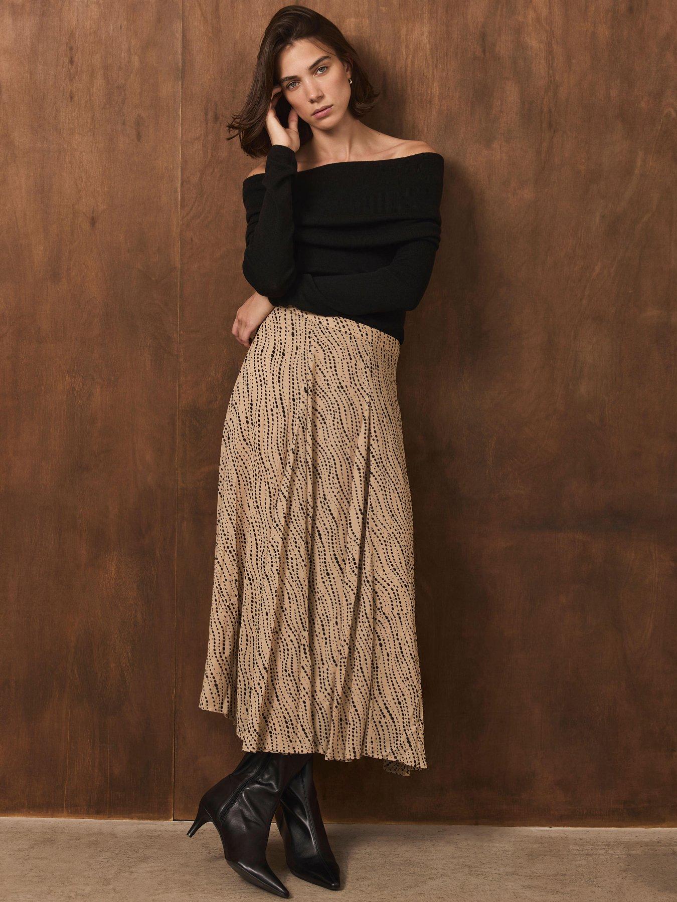 Mint Velvet Neutral Spot Print Skirt