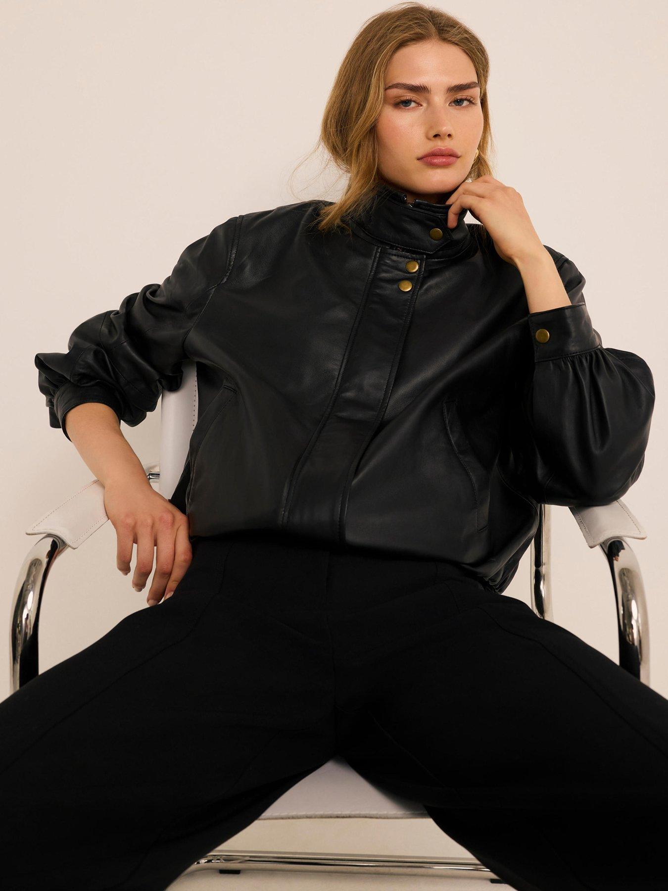 Mint Velvet Black Funnel Leather Jacket