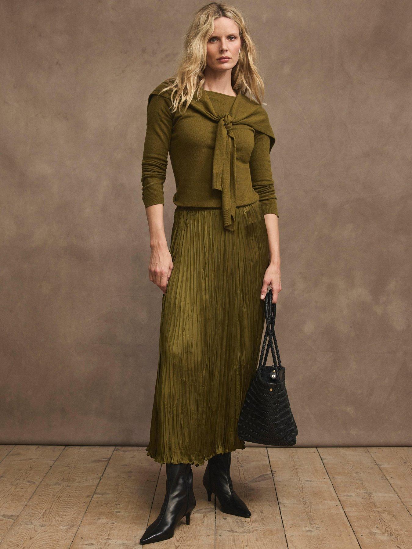Mint Velvet Green Crinkle Maxi Skirt