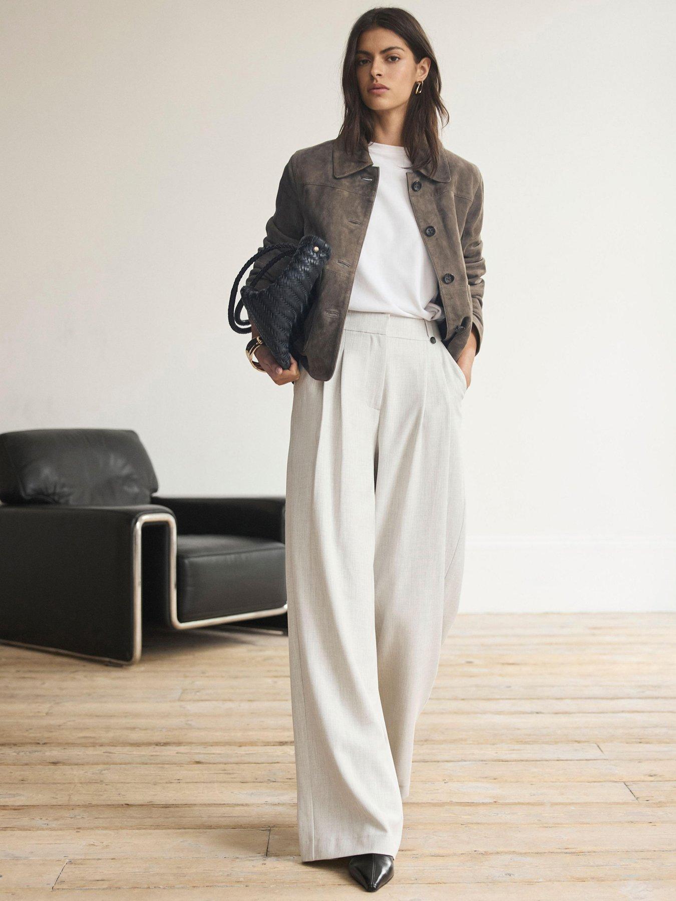 Mint Velvet Grey Wide Leg Pleat Trouser