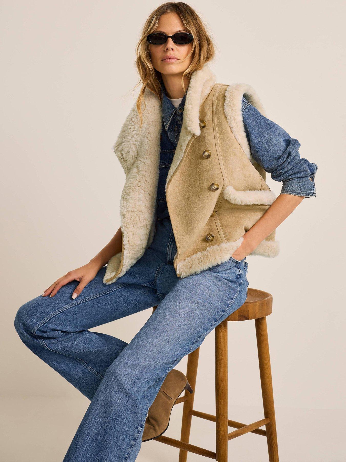 Mint Velvet Tan Shaggy Bonded Gilet