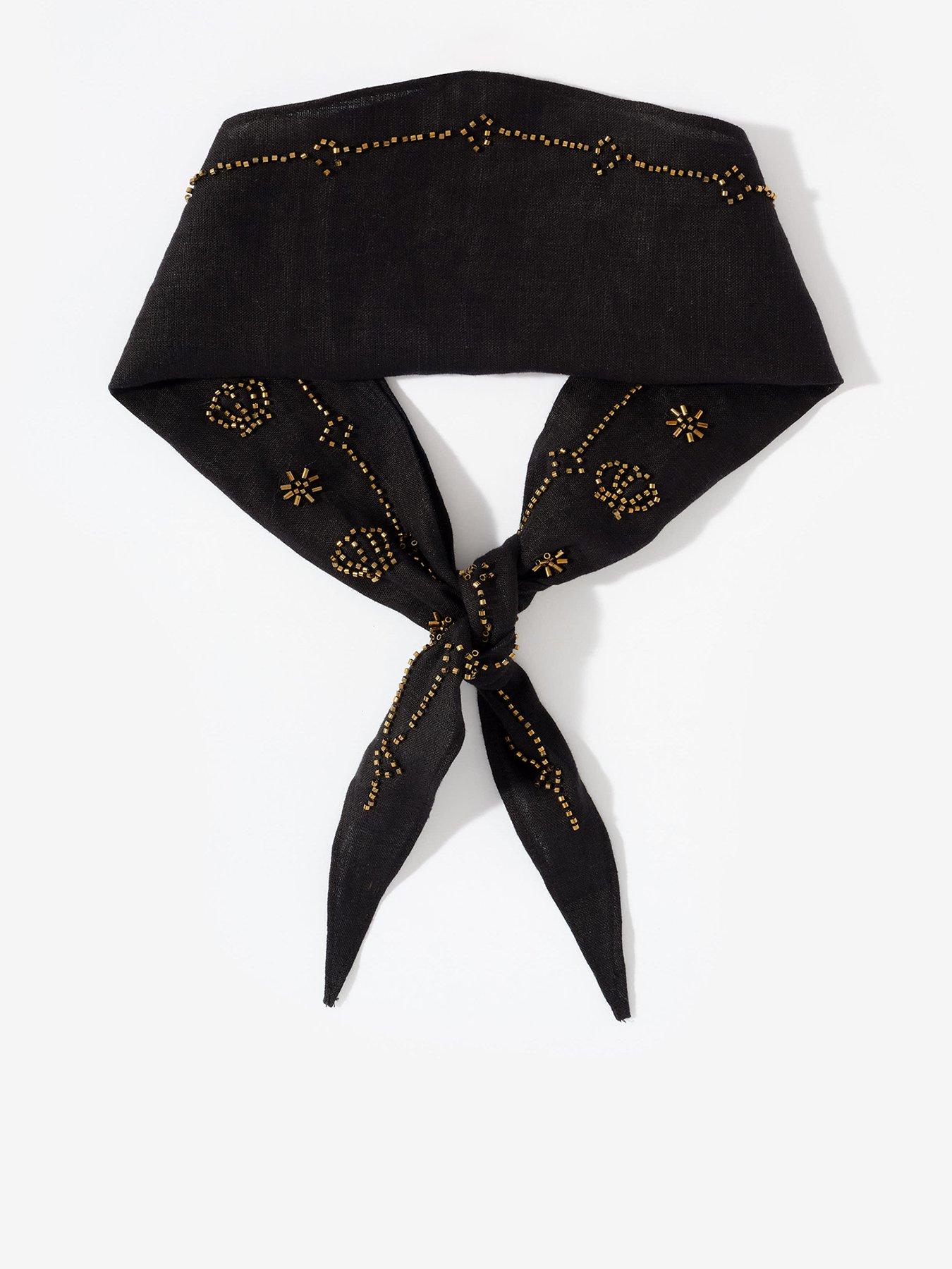 Mint Velvet Black Embellished Neck Scarf