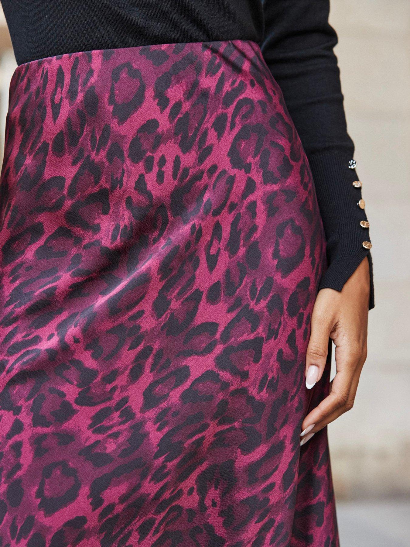 Image 2 of 5 of Sosandar Leopard Print Satin Skirt - Burgundy