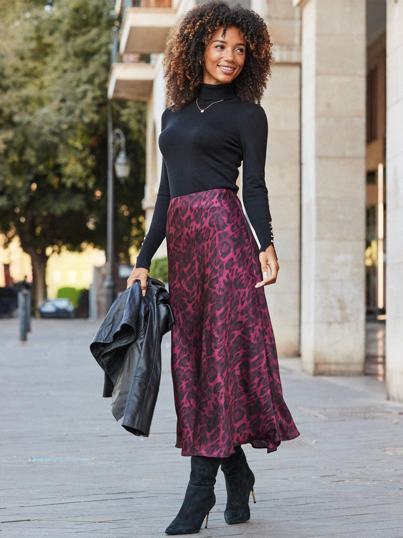 Image 3 of 5 of Sosandar Leopard Print Satin Skirt - Burgundy