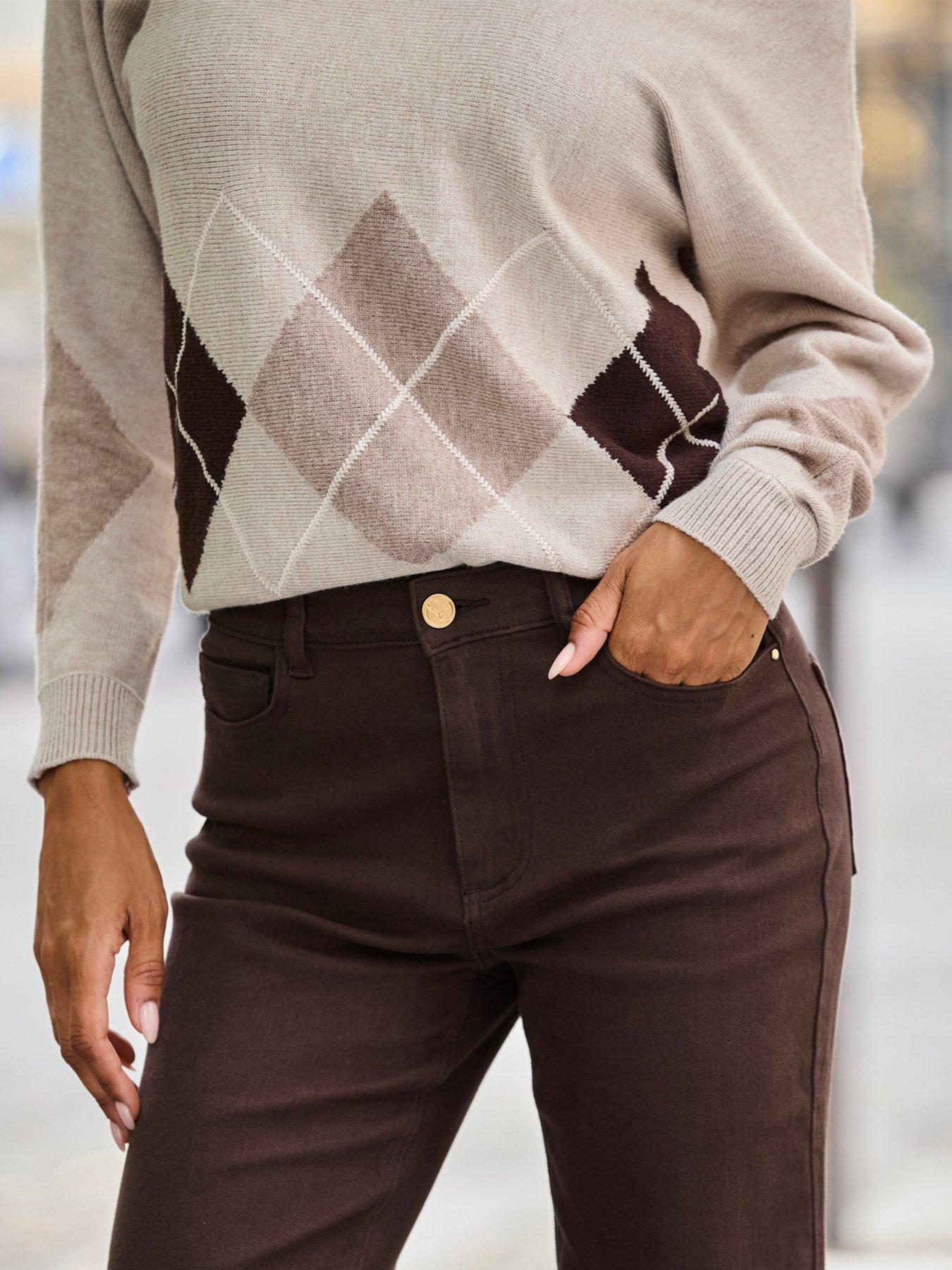 Image 4 of 5 of Sosandar Taupe &amp; Argyle Jumper - Brown