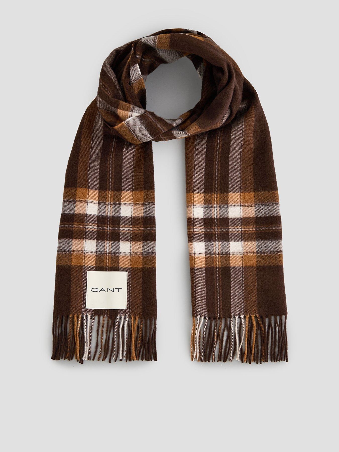 Image 1 of 5 of GANT Gant Tartan Check Wool Scarf - Brown