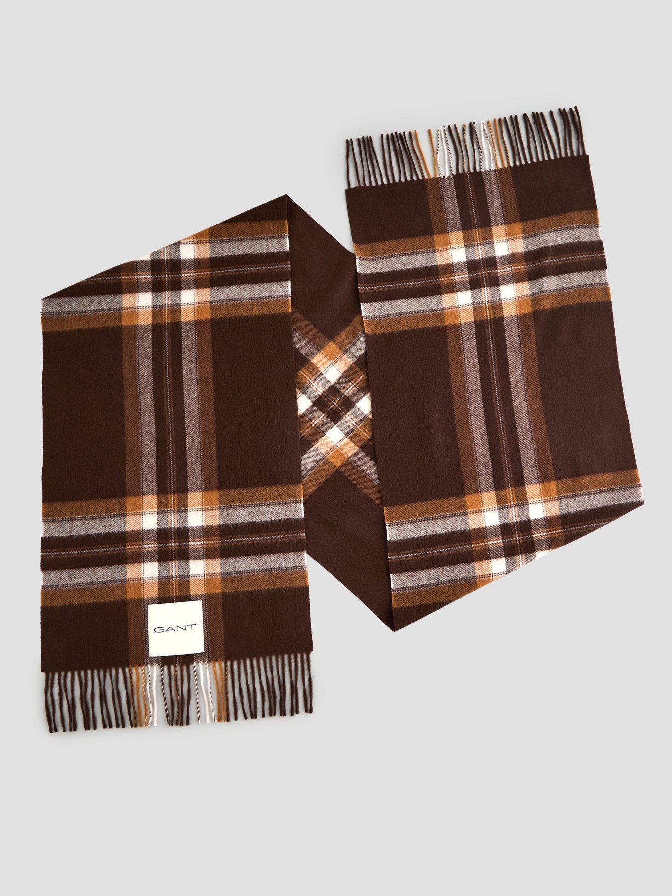 Image 2 of 5 of GANT Gant Tartan Check Wool Scarf - Brown