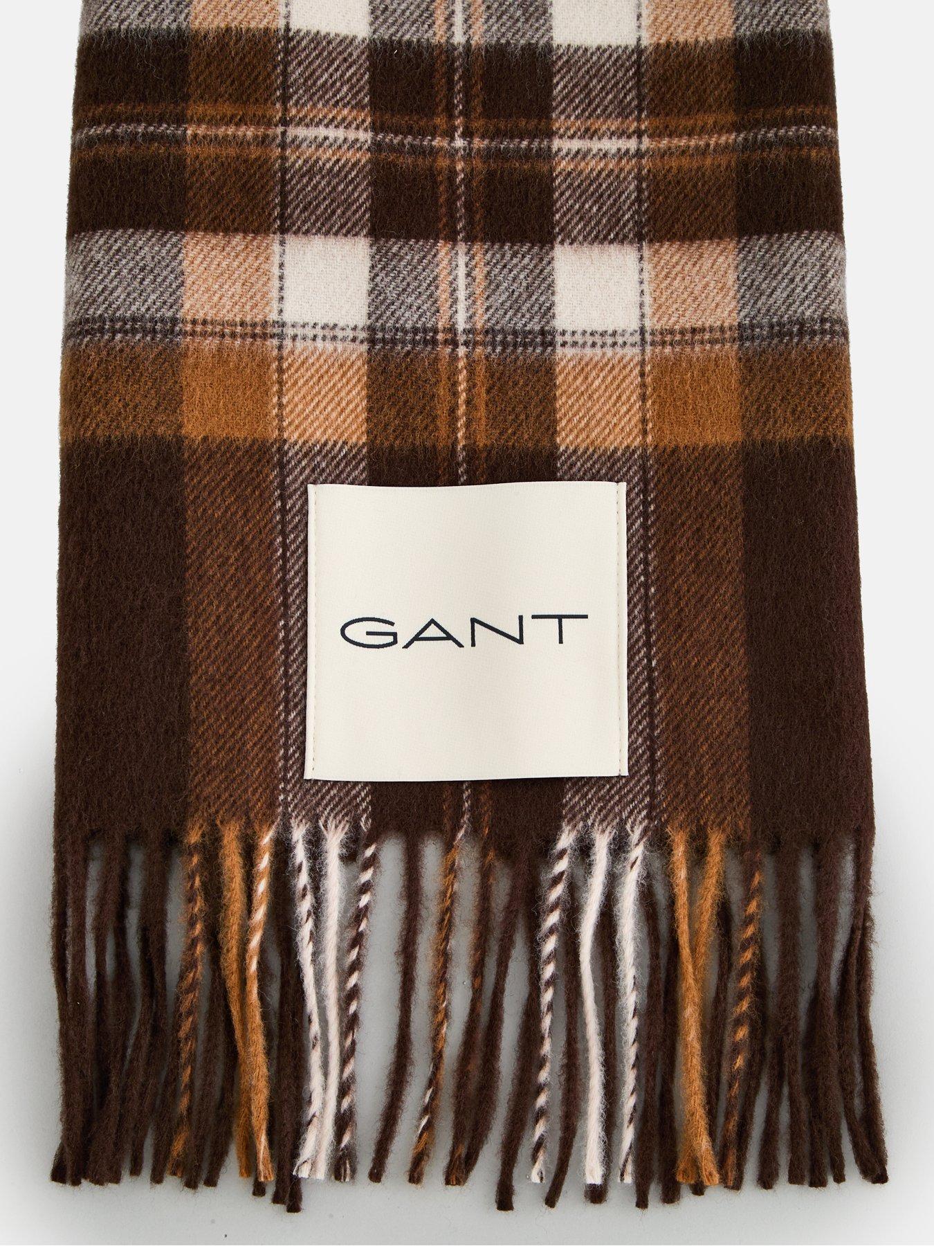 Image 4 of 5 of GANT Gant Tartan Check Wool Scarf - Brown