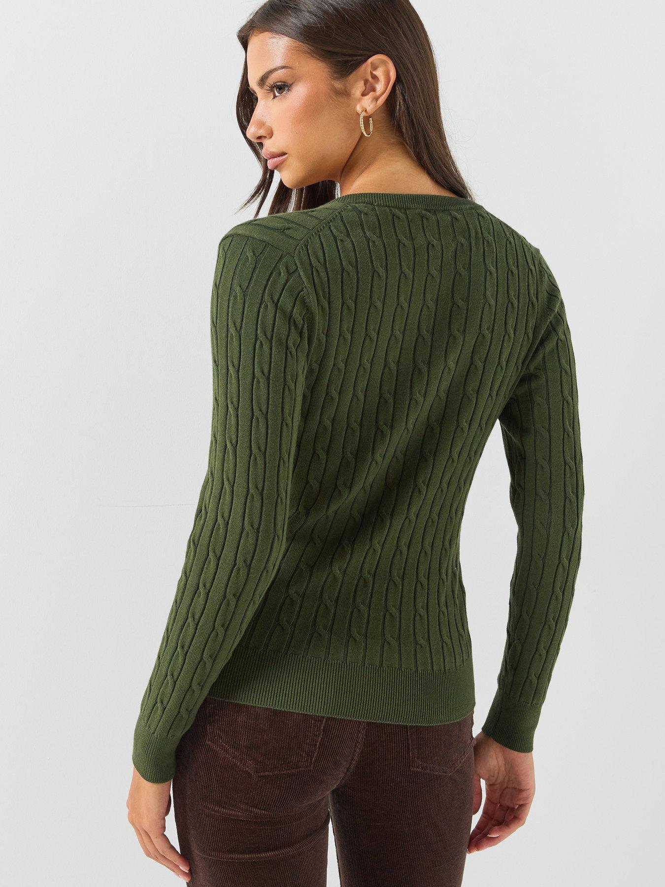 Image 2 of 5 of GANT Gant Womens Stretch Cotton Cable V Neck Knitted Jumper