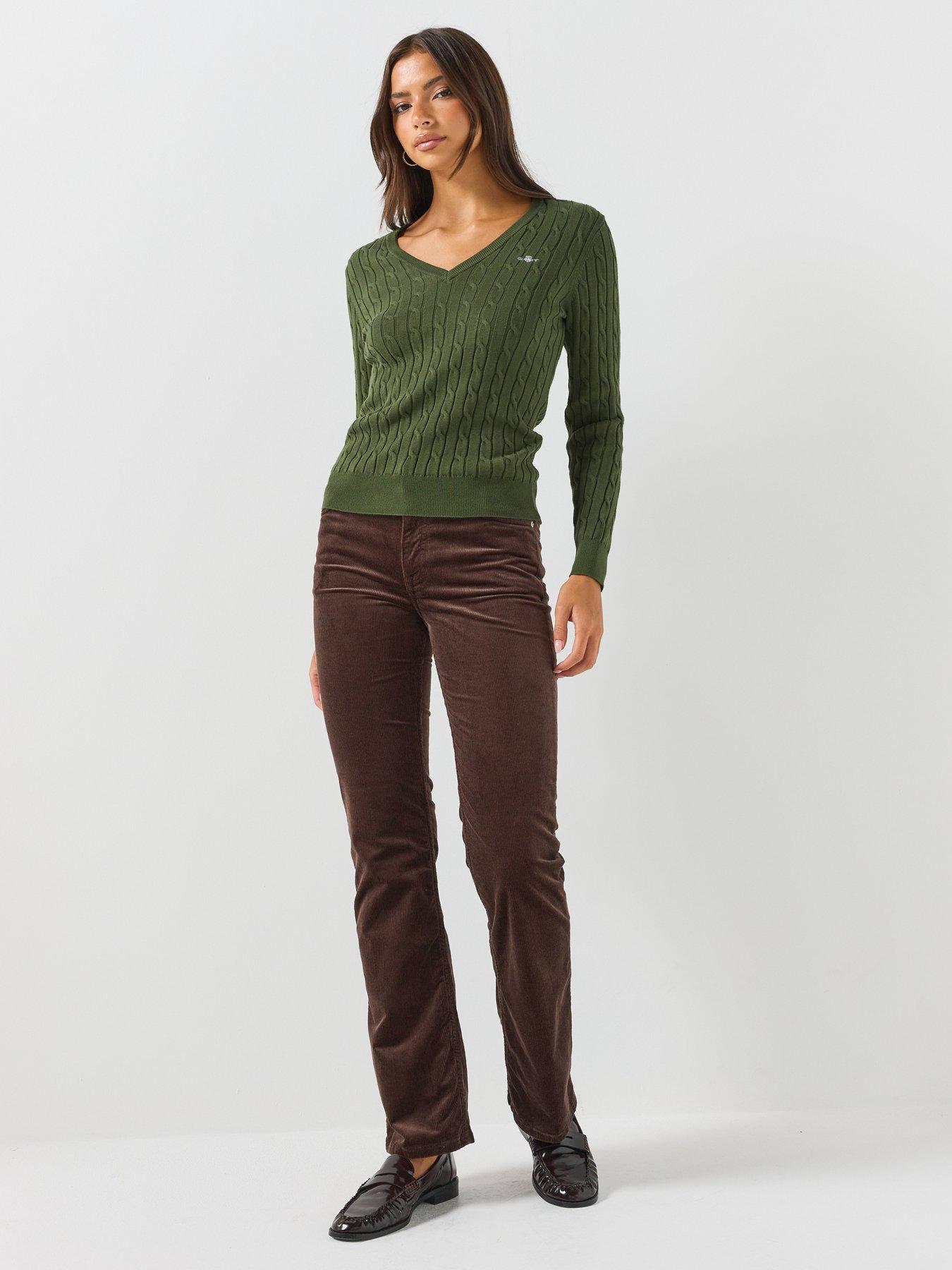 Image 3 of 5 of GANT Gant Womens Stretch Cotton Cable V Neck Knitted Jumper