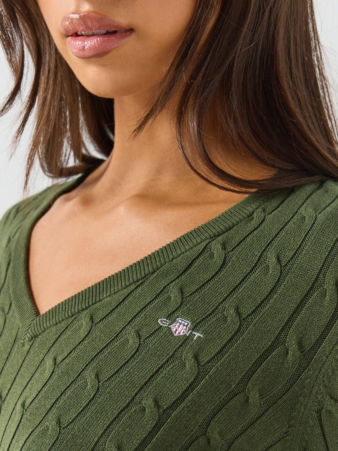 Image 4 of 5 of GANT Gant Womens Stretch Cotton Cable V Neck Knitted Jumper
