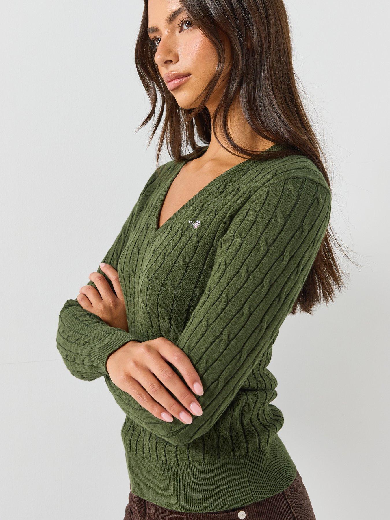 Image 5 of 5 of GANT Gant Womens Stretch Cotton Cable V Neck Knitted Jumper