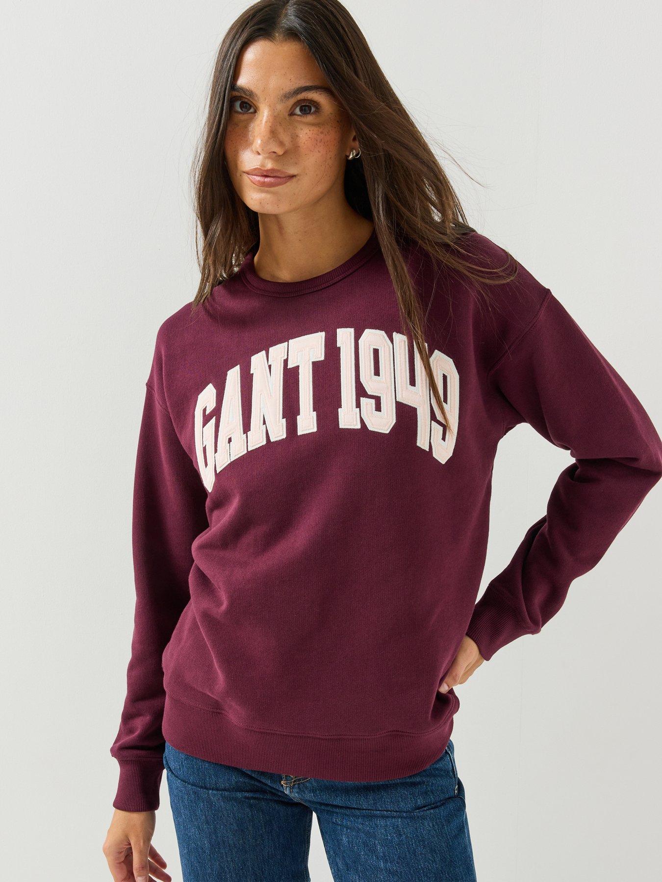 Image 1 of 5 of GANT Womens Graphic Chest Print Crew Neck Sweatshirt - Red