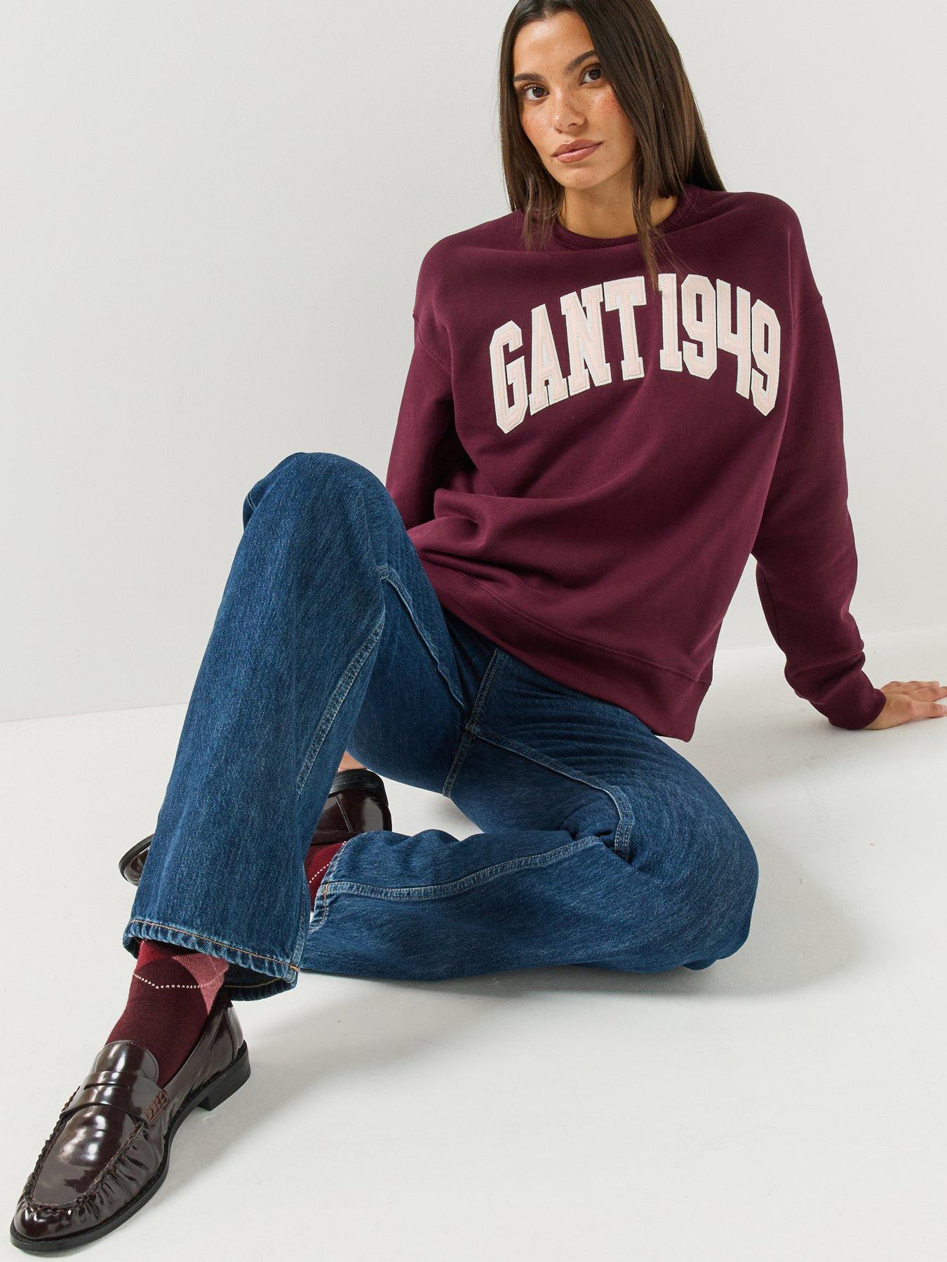 Image 5 of 5 of GANT Womens Graphic Chest Print Crew Neck Sweatshirt - Red