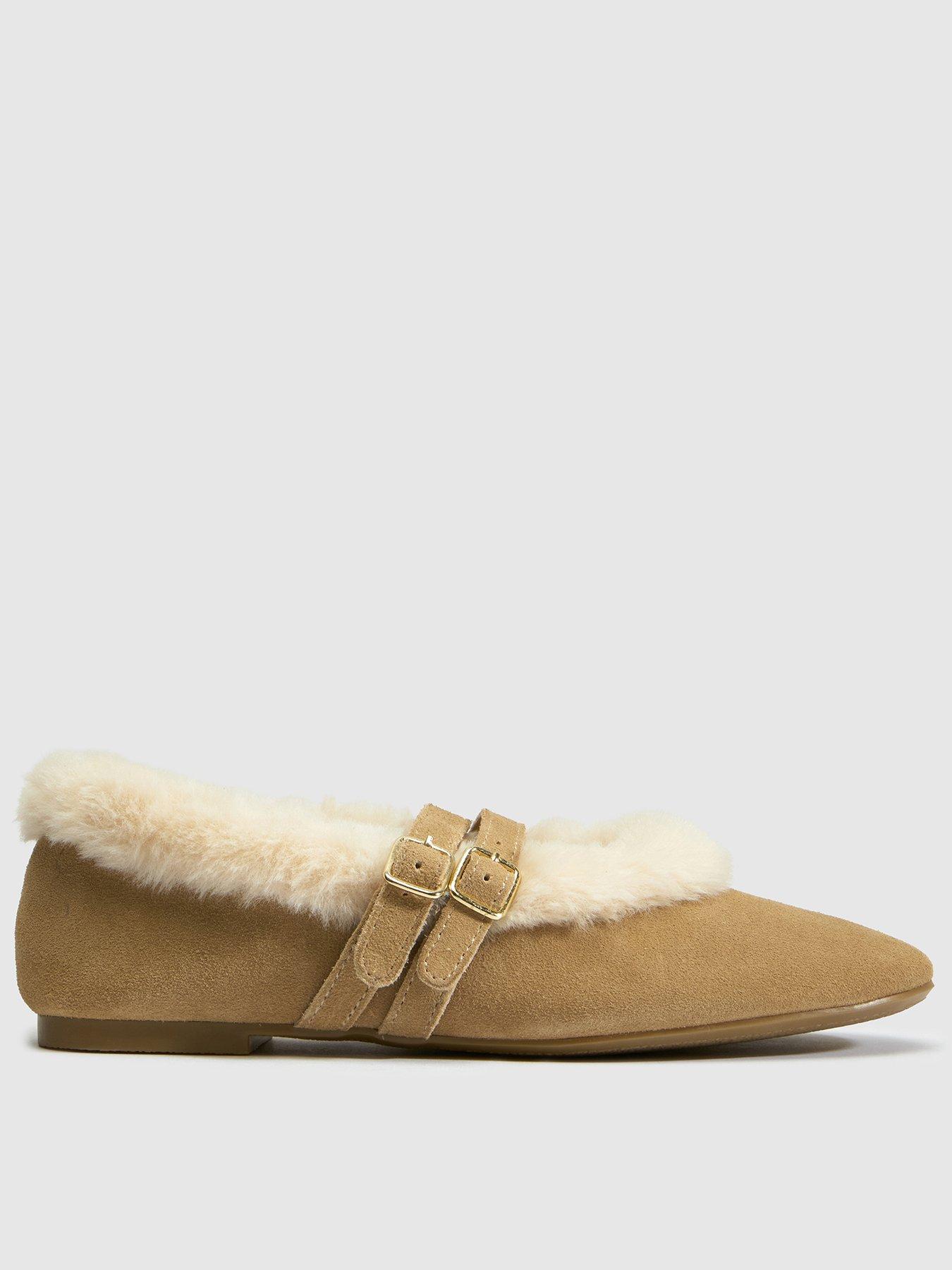 Image 1 of 4 of Schuh Womens Leni Shearling Double Strap Ballet Flats - Beige