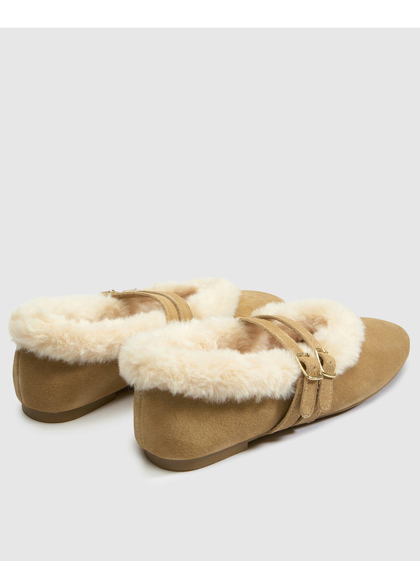Image 2 of 4 of Schuh Womens Leni Shearling Double Strap Ballet Flats - Beige