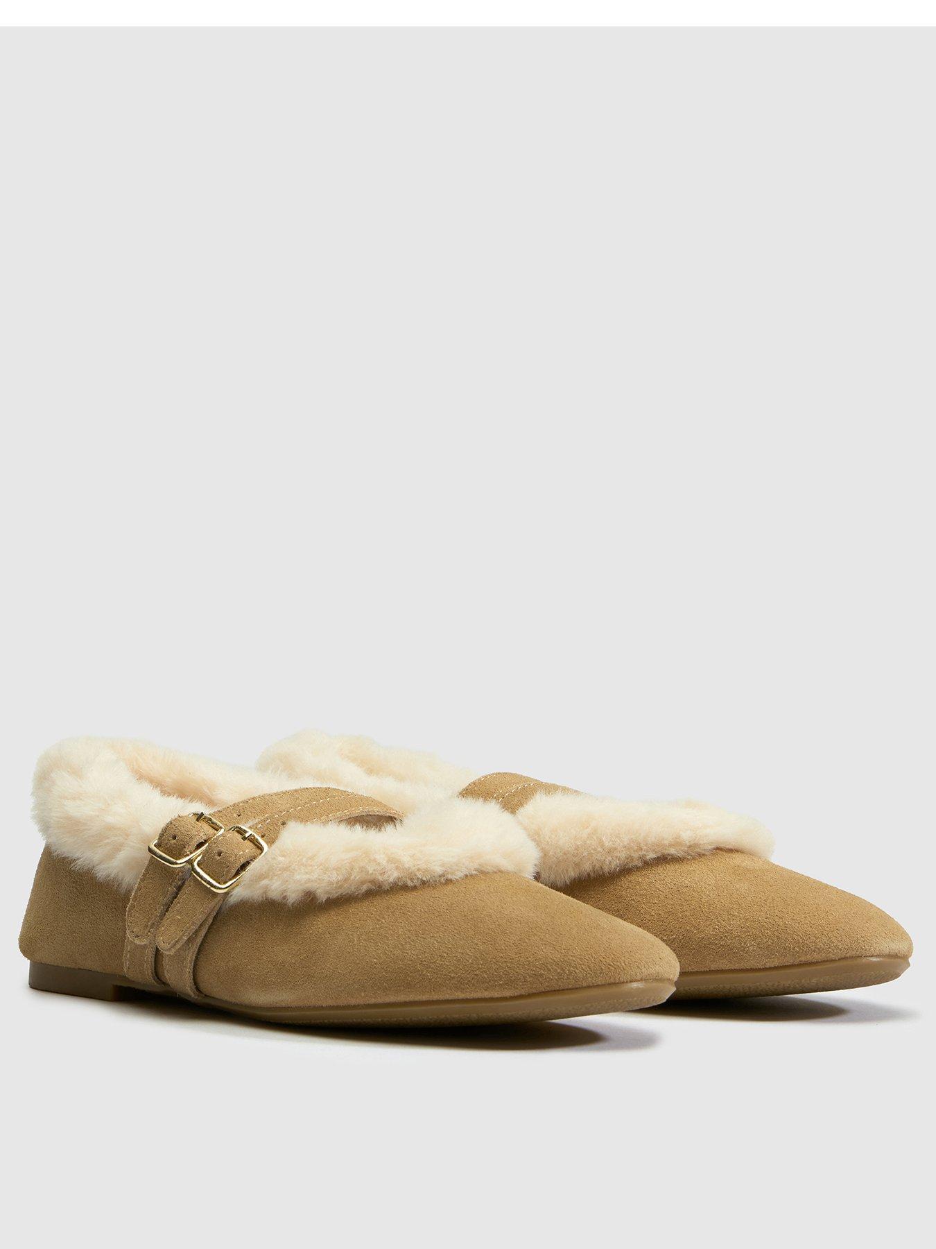 Image 3 of 4 of Schuh Womens Leni Shearling Double Strap Ballet Flats - Beige