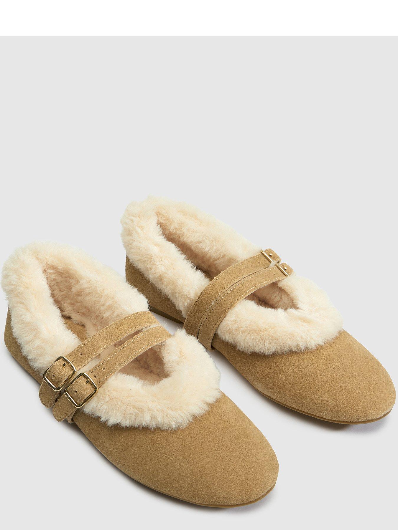 Image 4 of 4 of Schuh Womens Leni Shearling Double Strap Ballet Flats - Beige