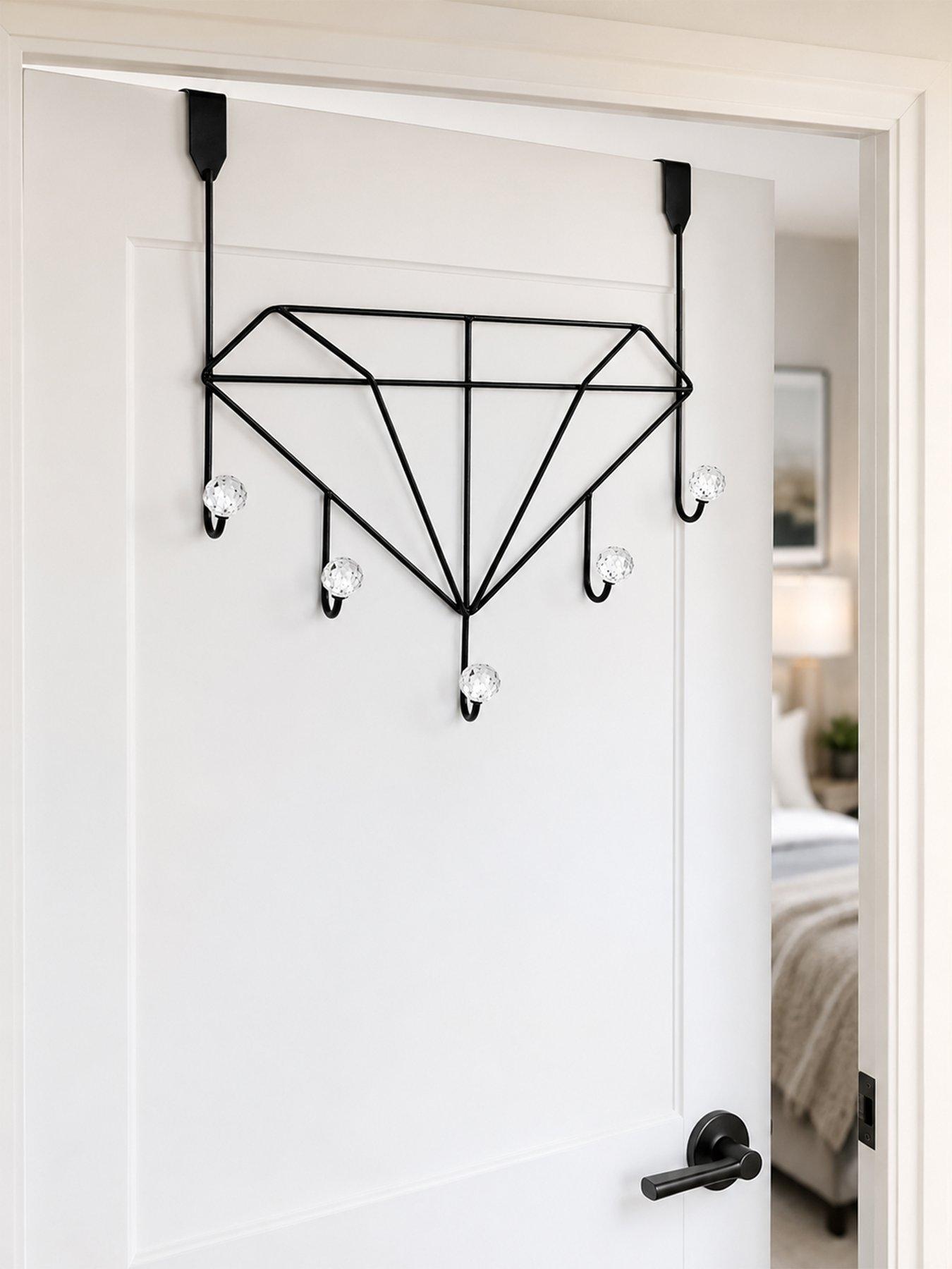 Showerdrape Showerdrape Diamonds Embellished Over Door Storage Hooks Black