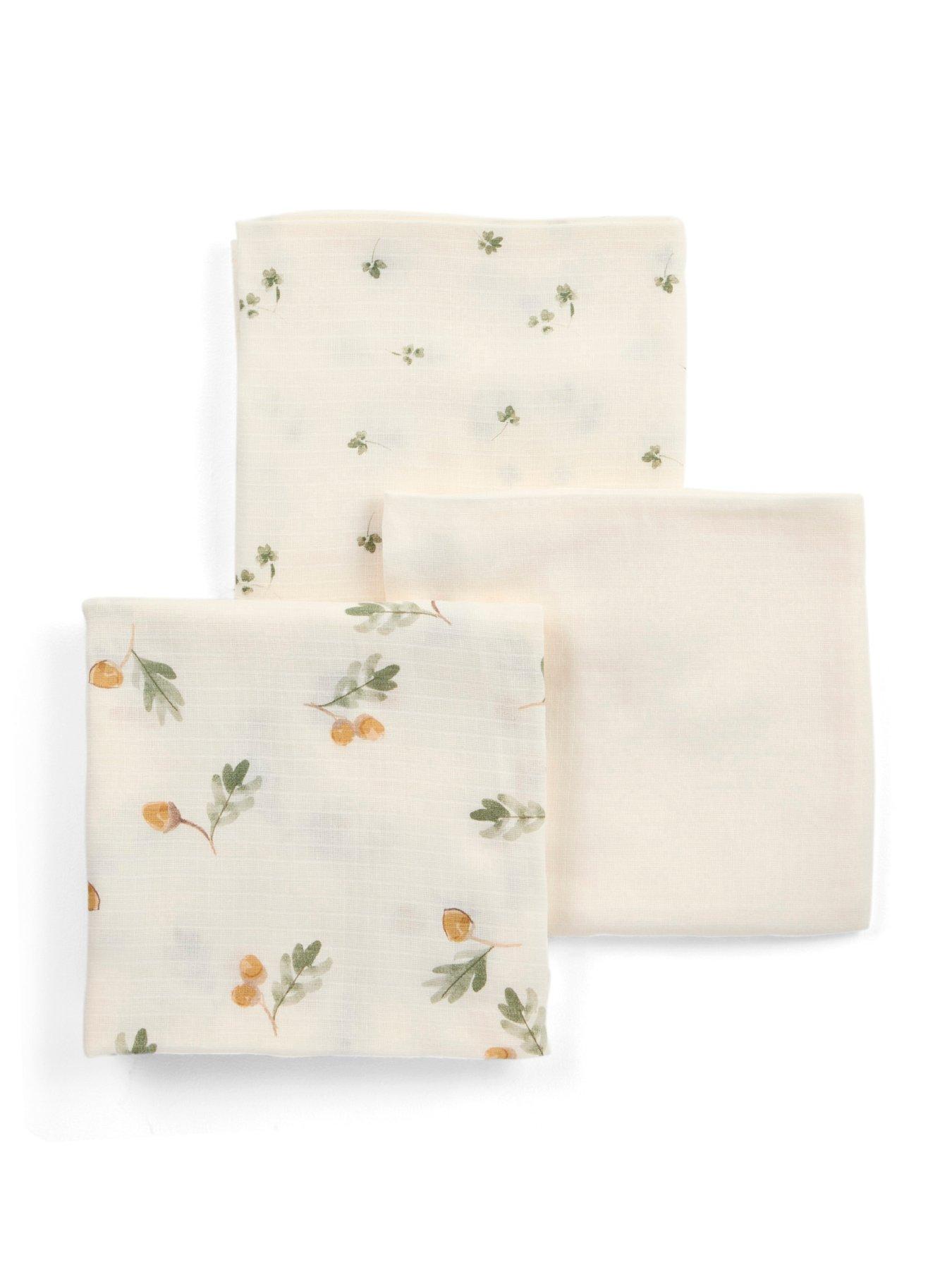 Mamas & Papas 3 Pack Large Muslin Squares - Acorn/Clover in Green