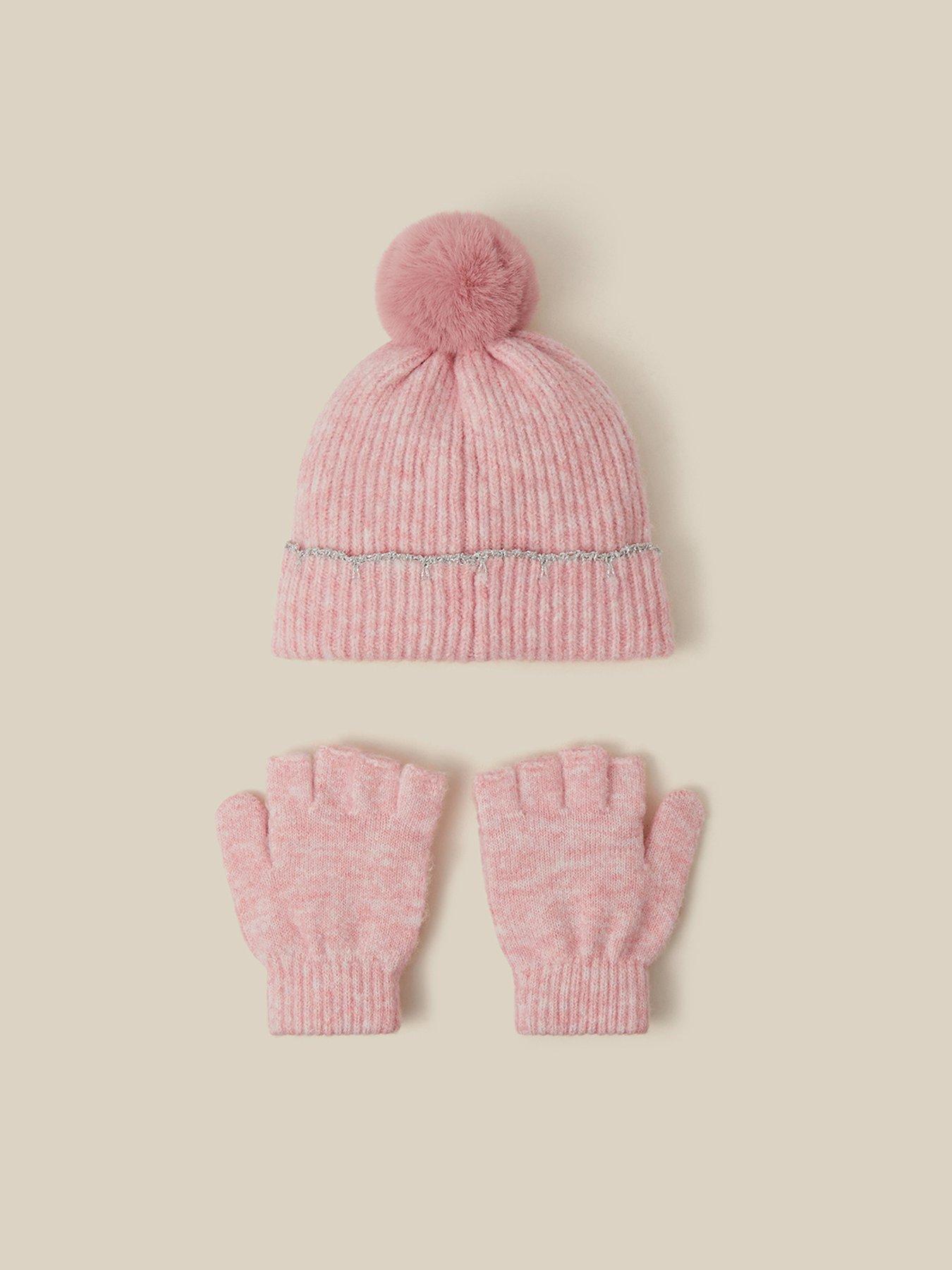 Image 2 of 3 of Monsoon Girls Scallop Flip-Top Hat &amp; Gloves Set - Pink