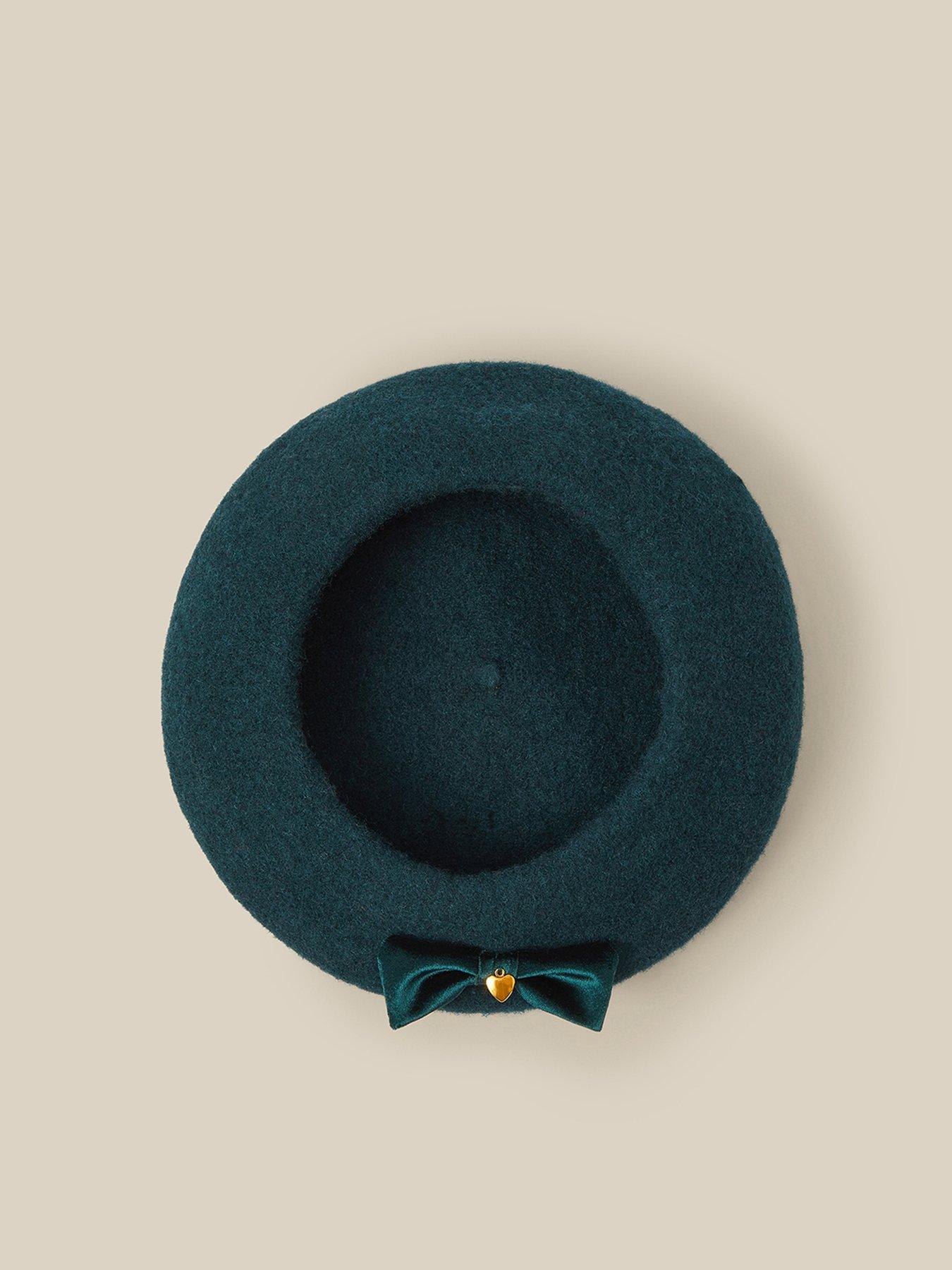 Image 2 of 3 of Monsoon Girls Velvet Bow Beret &amp; Gloves Set - Green