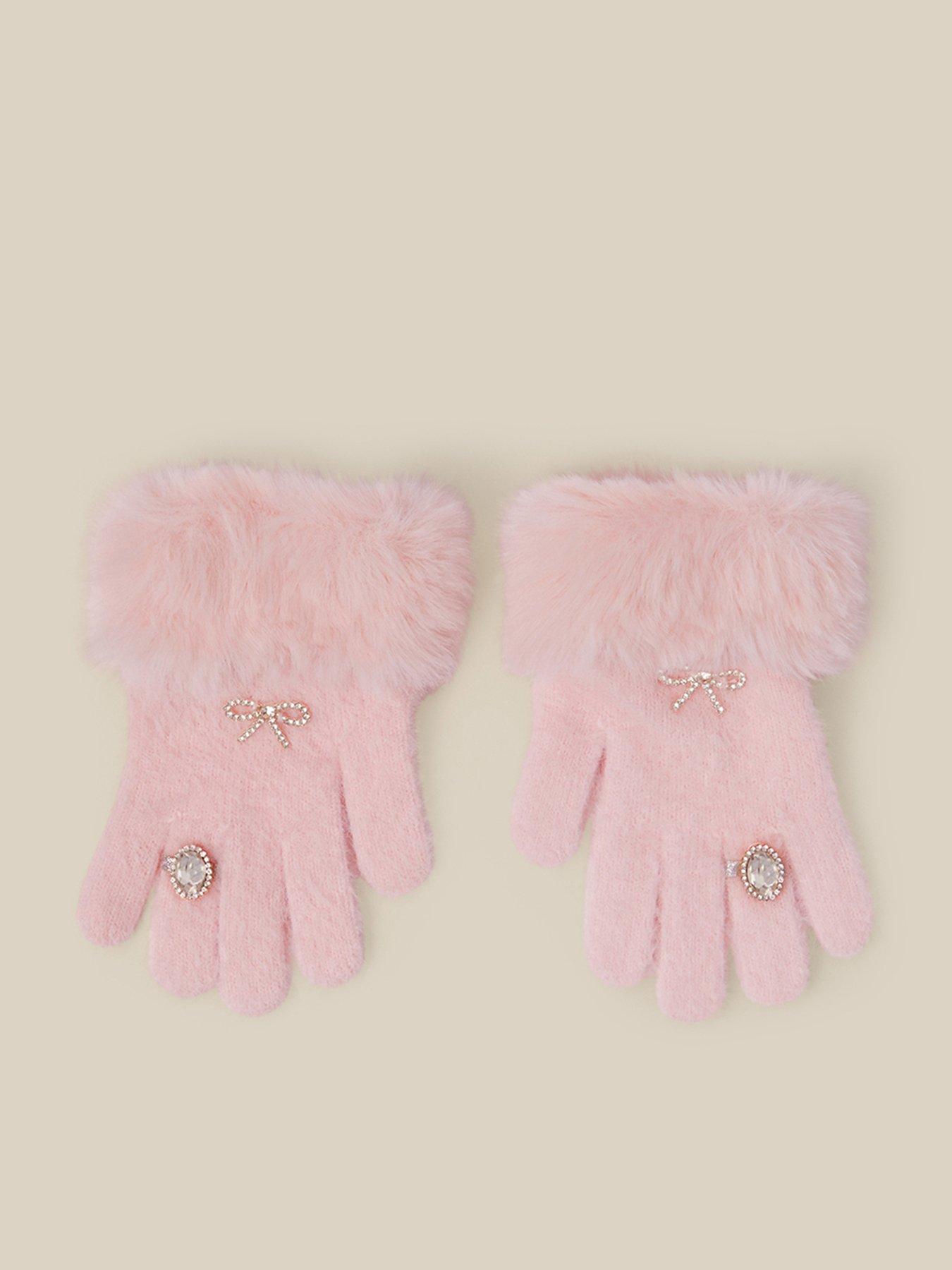 Image 1 of 3 of Monsoon Girls Pearly Diamante Glam Gloves - Pink