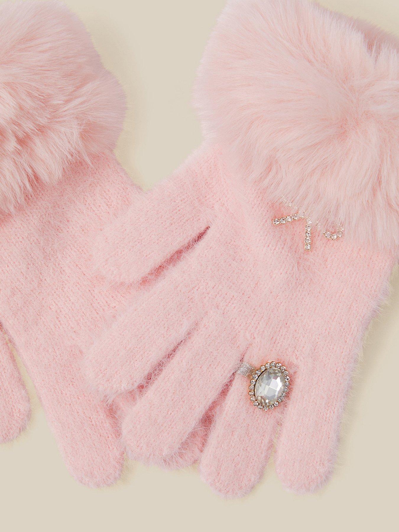 Image 3 of 3 of Monsoon Girls Pearly Diamante Glam Gloves - Pink