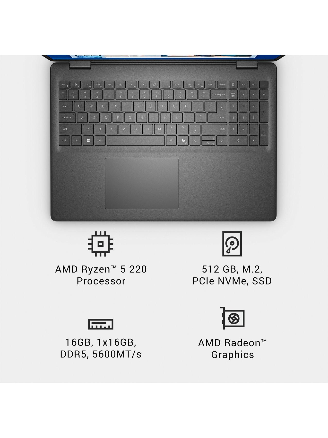 Image 6 of 7 of Dell 16 Laptop DC16255 - AMD Ryzen 5, 16GB RAM, 512GB SSD, 16in 2K, Black - No Power Adaptor Included