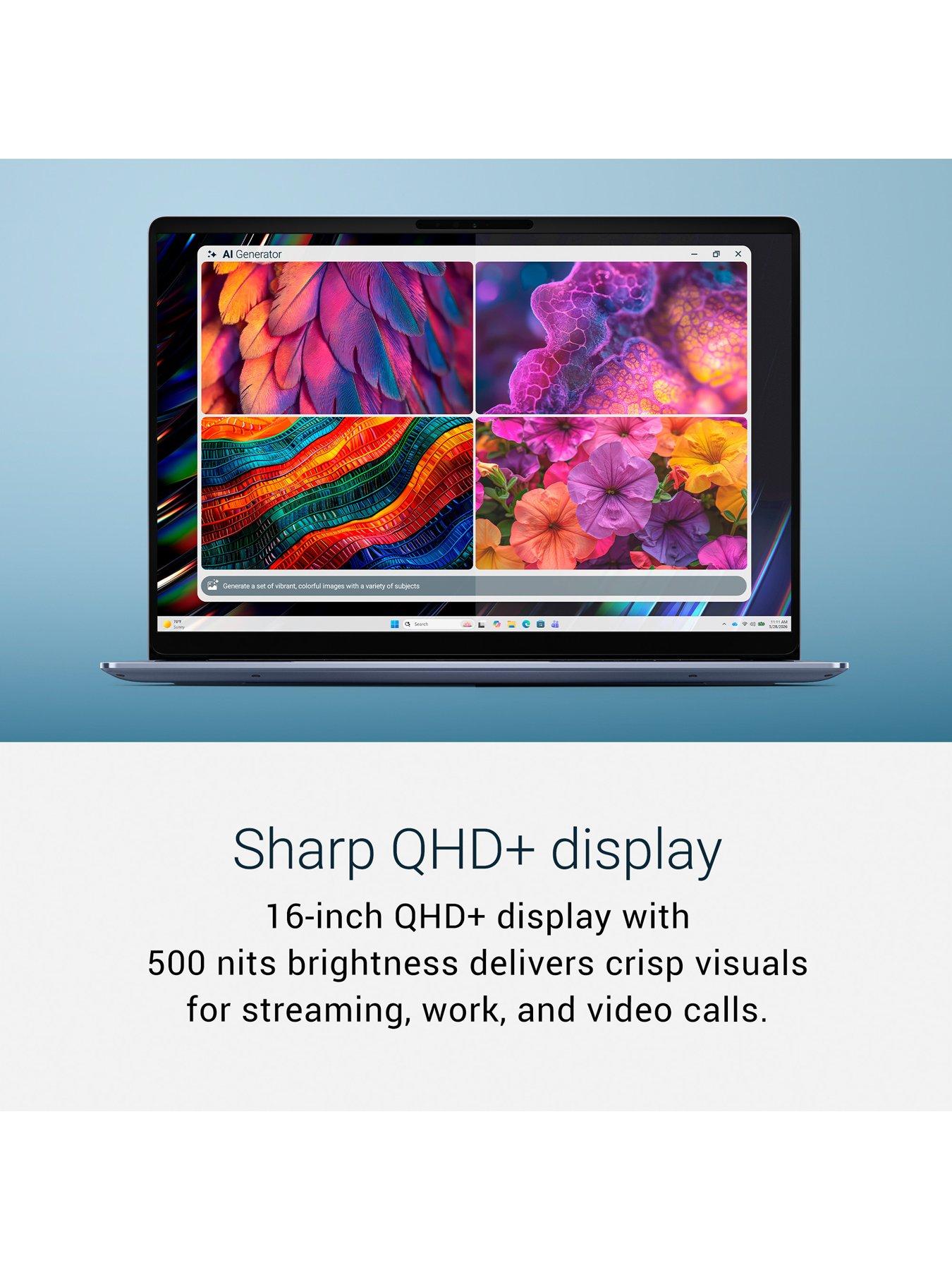 Image 2 of 7 of Dell 16S Laptop DS16260 - Copilot+ PC - Intel Core Ultra 7, 16GB RAM, 512GB SSD, 16in OLED QHD+, Blue - No Power Adaptor Included