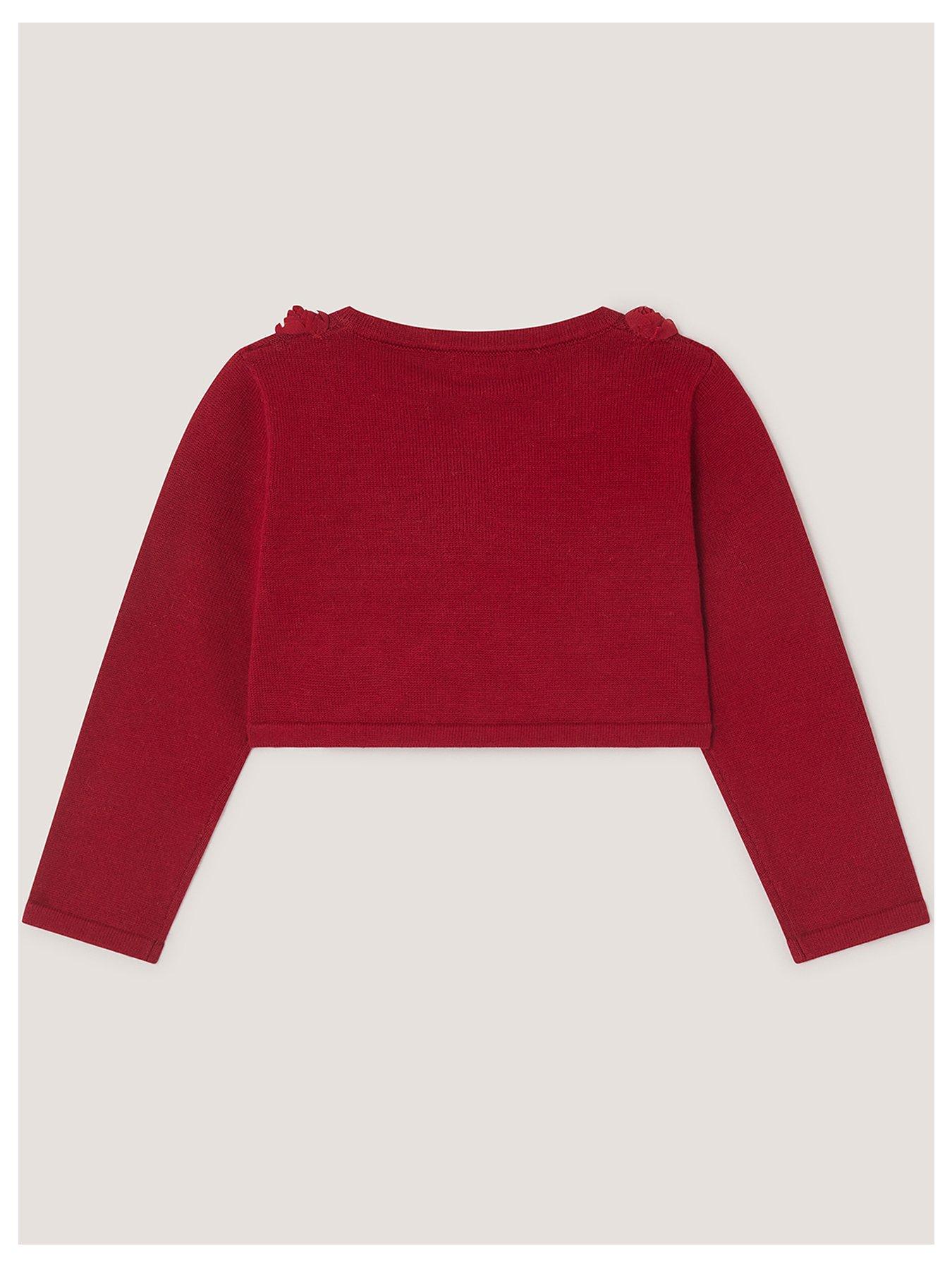 Image 2 of 3 of Monsoon Baby Girls 3D Rose Ottilie Cardigan - Red