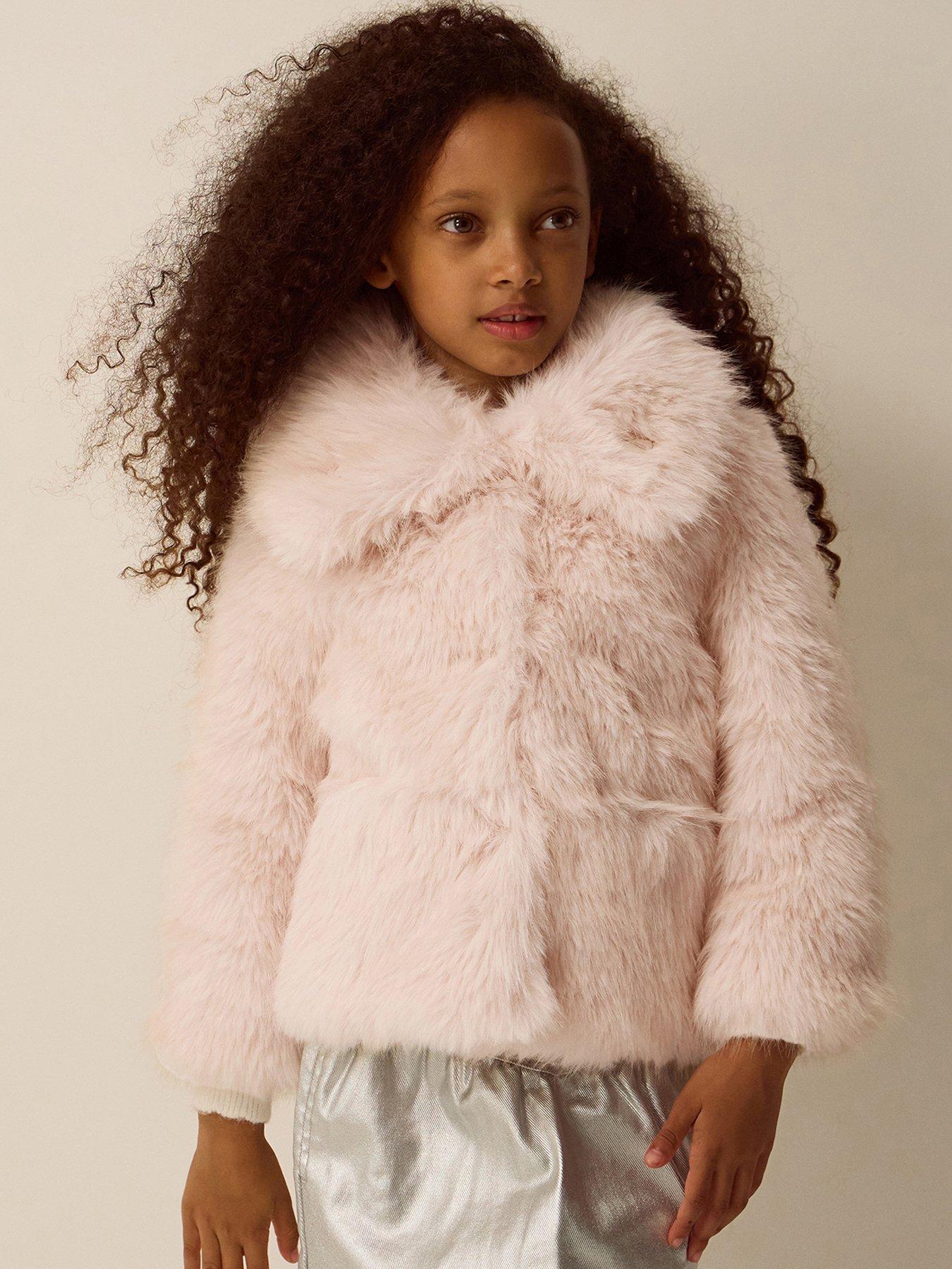 Image 1 of 4 of Monsoon Girls Faux Fur Butterfly Trim Jacket - Pink