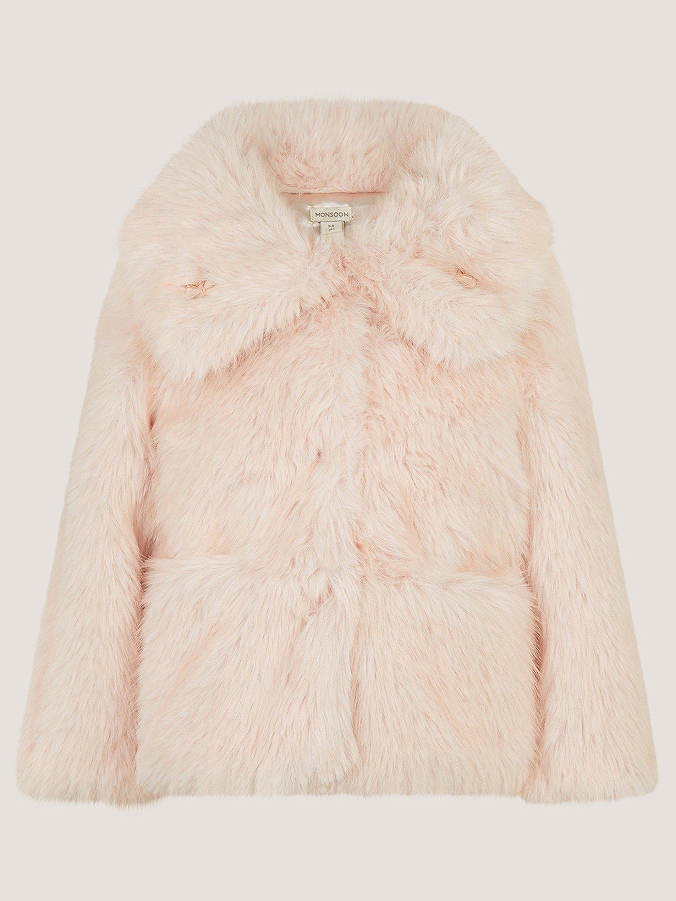 Image 2 of 4 of Monsoon Girls Faux Fur Butterfly Trim Jacket - Pink