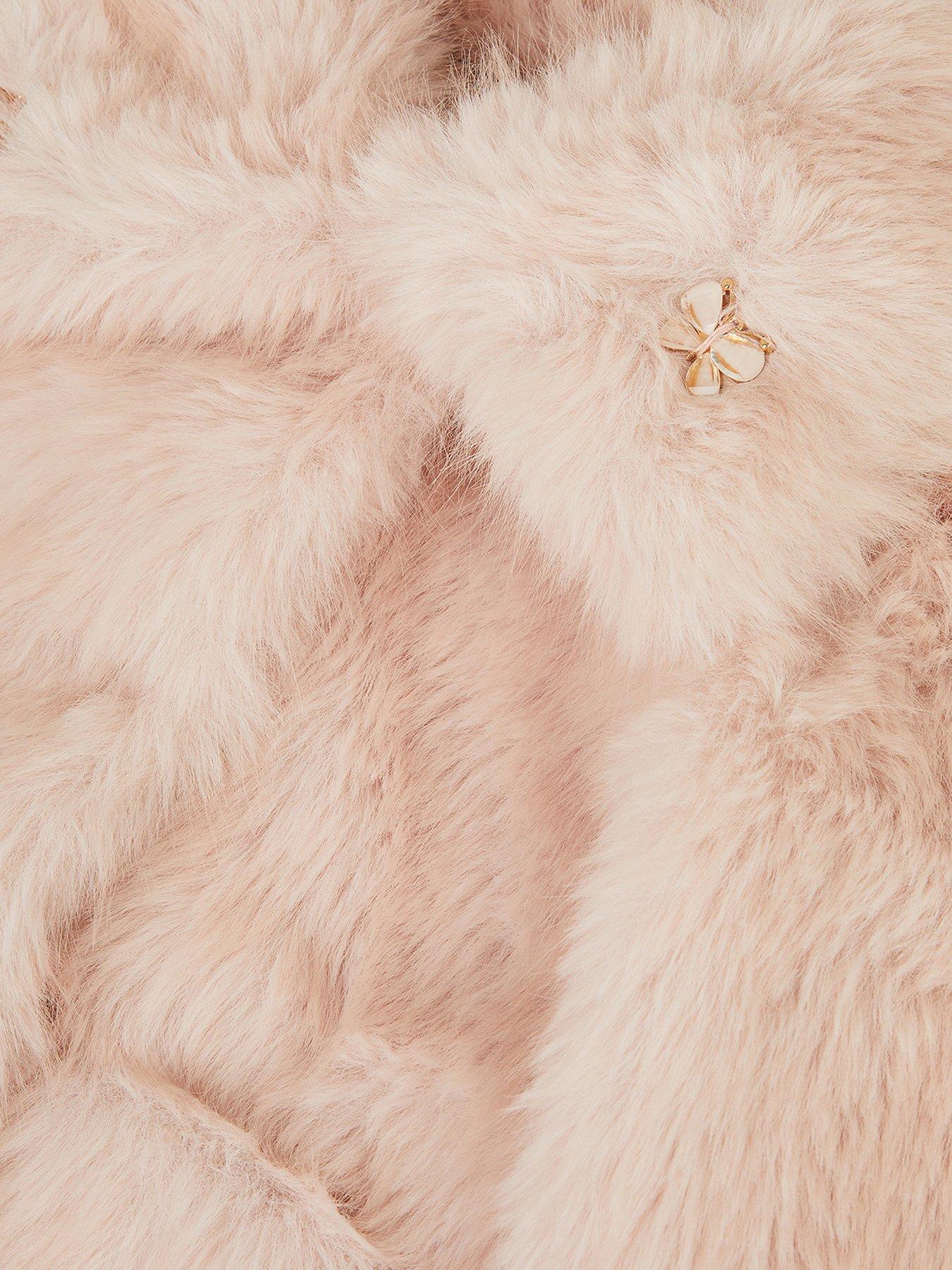 Image 4 of 4 of Monsoon Girls Faux Fur Butterfly Trim Jacket - Pink