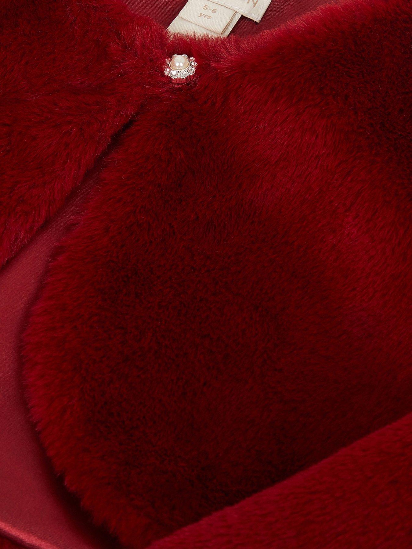 Image 3 of 3 of Monsoon Girls Lara Cropped Faux Fur Jewel Button Cardigan - Red
