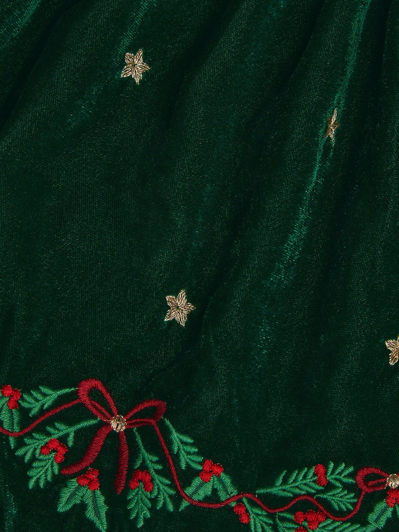 Image 4 of 4 of Monsoon Girls Velvet Embroidered Wreath Lined Skirt - Green