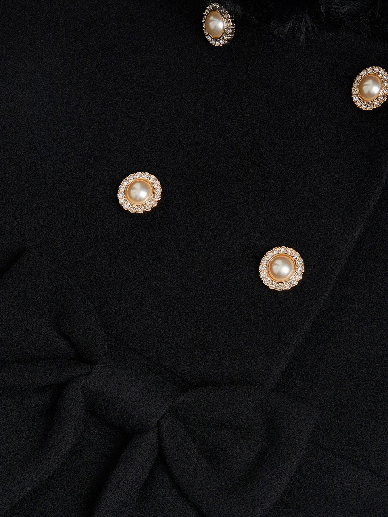 Image 4 of 4 of Monsoon Girls Double-Breasted Faux Fur Bow Princess Coat - Black