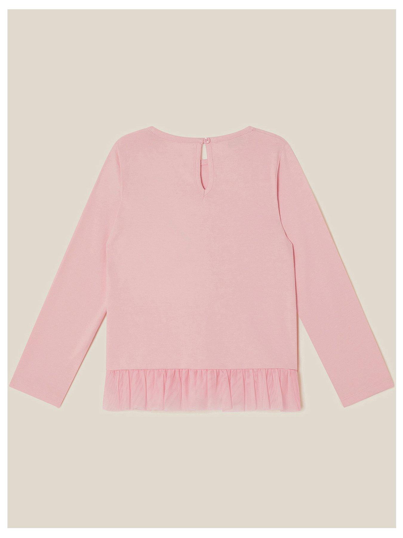 Image 3 of 4 of Monsoon Girls Sequin Skate Frill Hem Long Sleeve T-Shirt - Pink