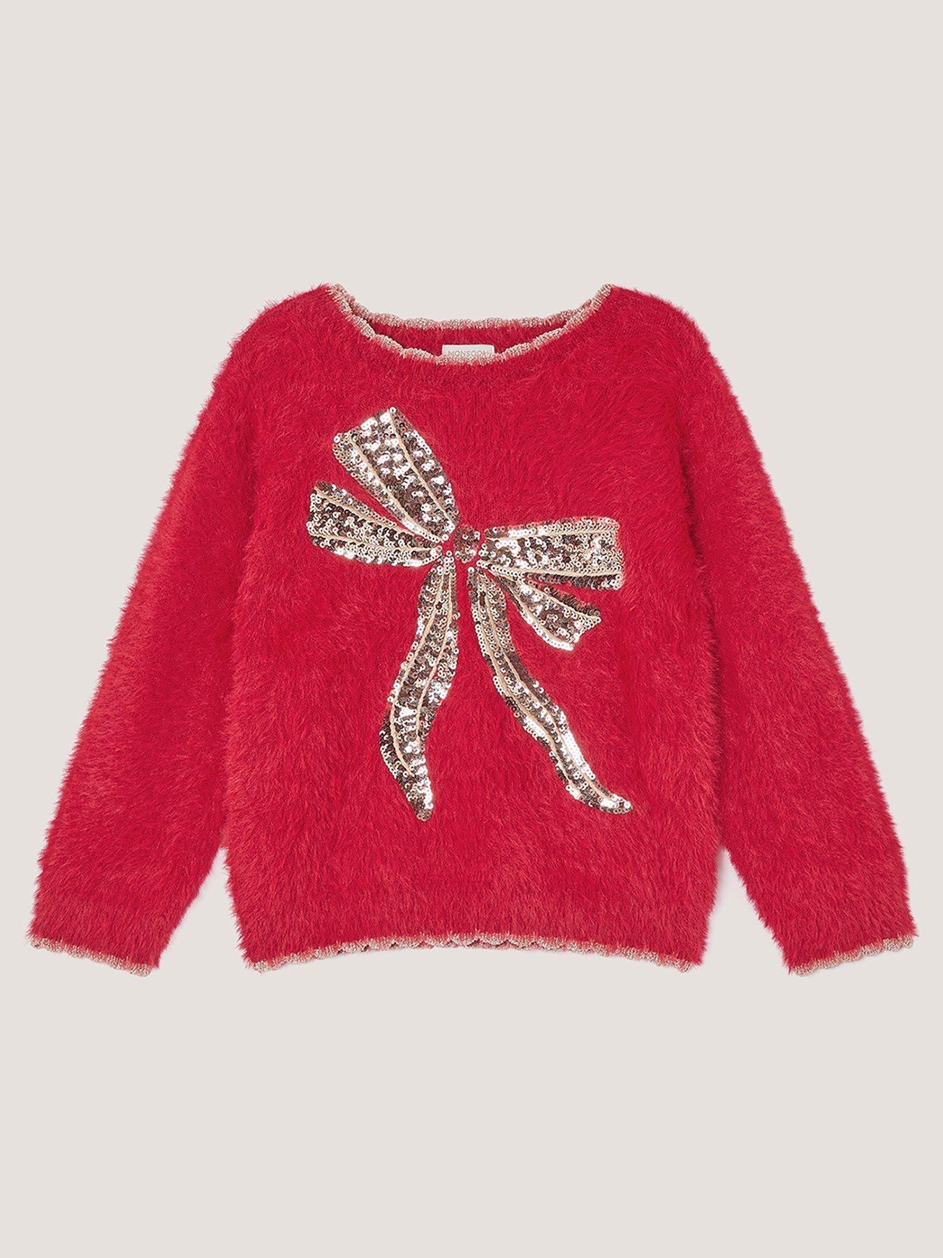 Image 2 of 4 of Monsoon Girls Sequin Eyelash Knitted Jumper - Red