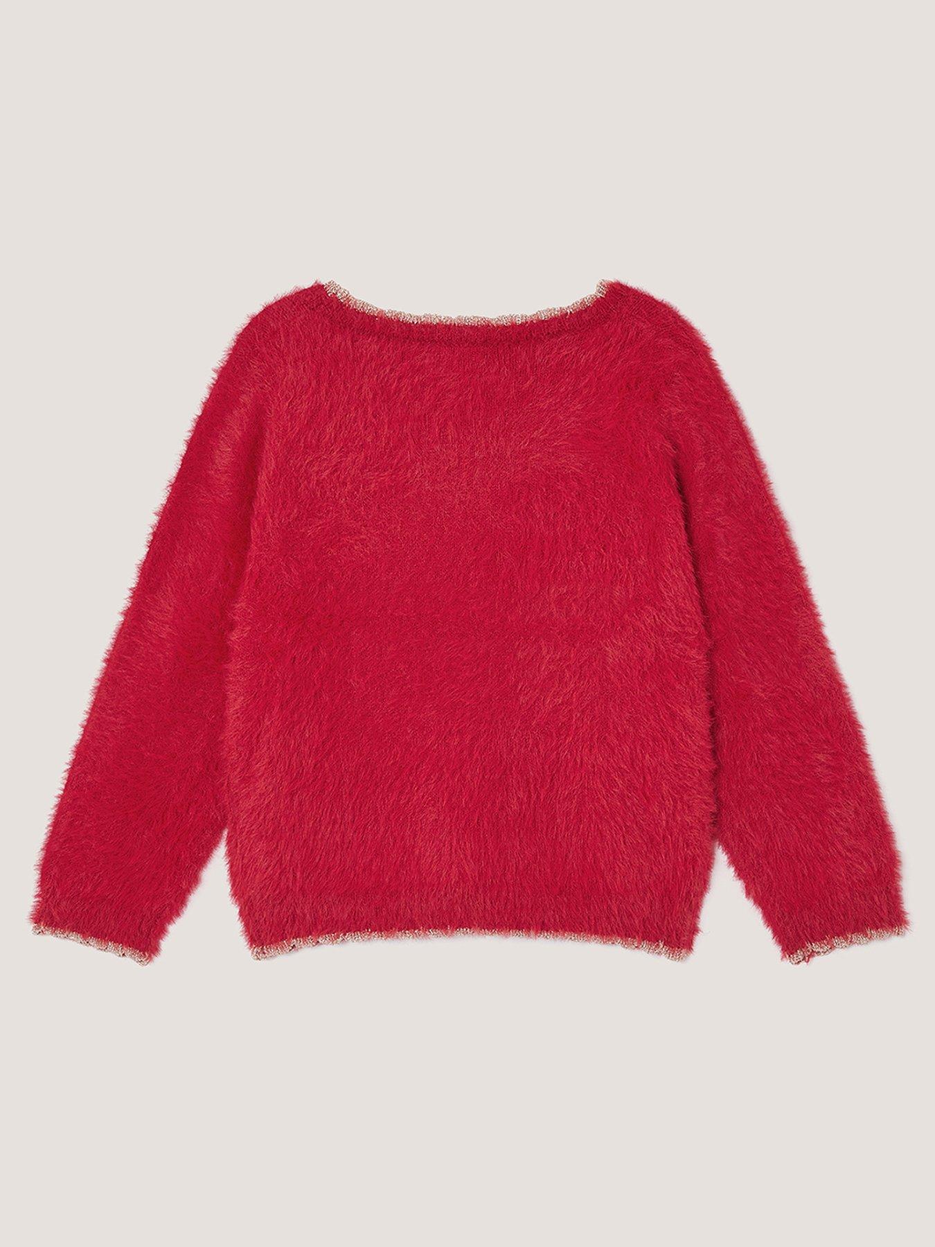 Image 3 of 4 of Monsoon Girls Sequin Eyelash Knitted Jumper - Red