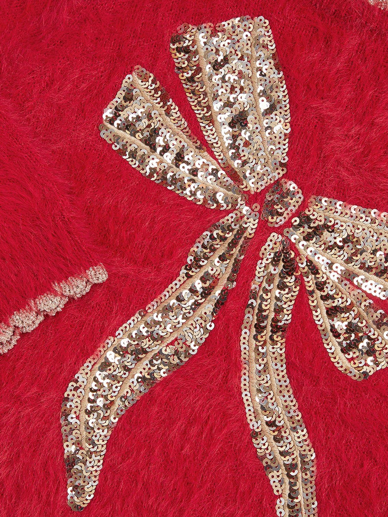 Image 4 of 4 of Monsoon Girls Sequin Eyelash Knitted Jumper - Red
