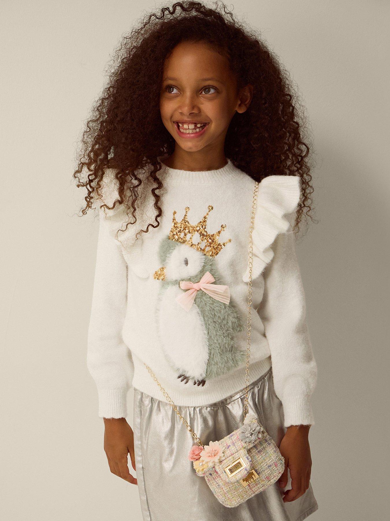 Image 1 of 4 of Monsoon Girls Knitted Penguin Jumper - Light Cream
