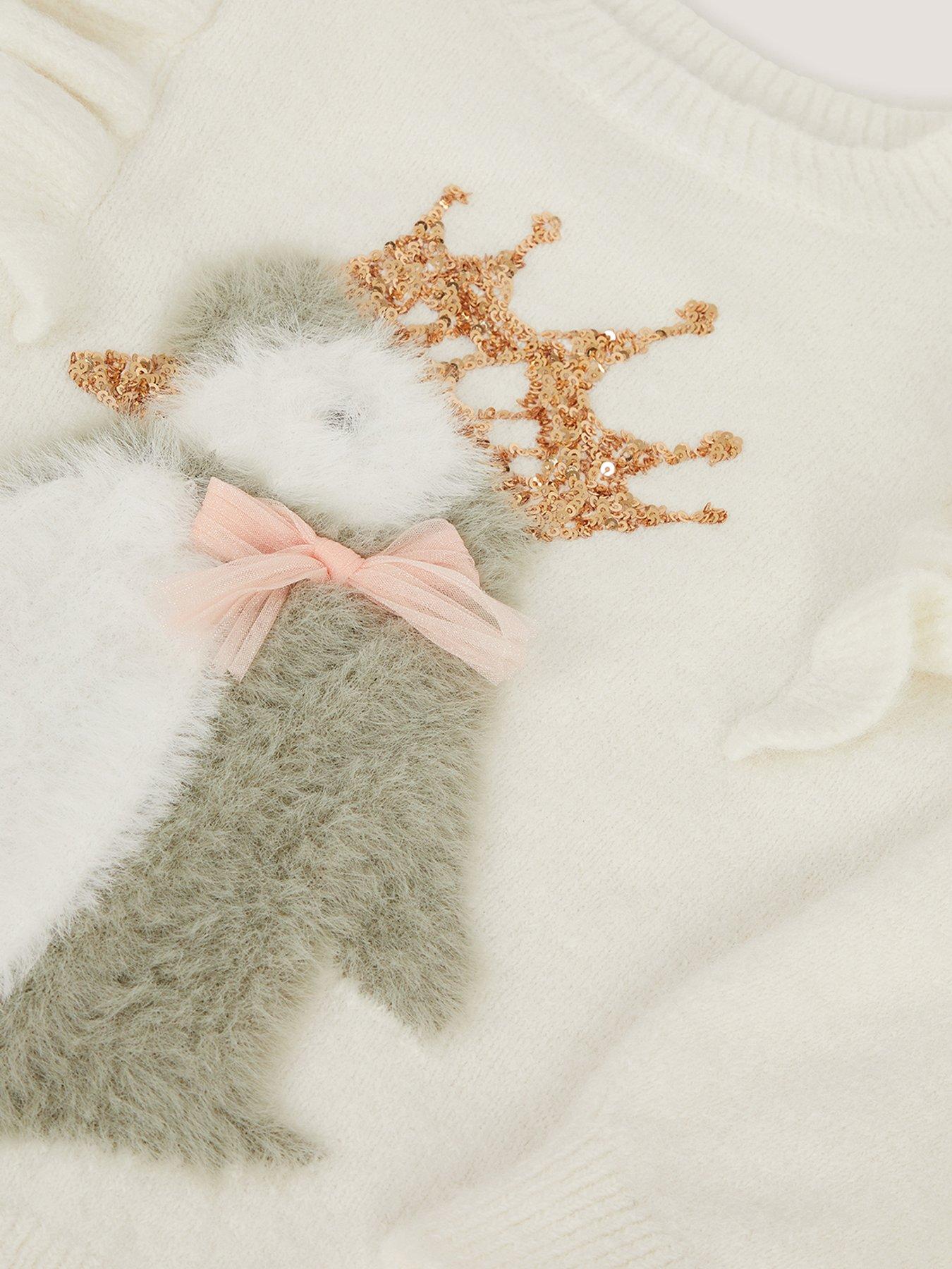 Image 4 of 4 of Monsoon Girls Knitted Penguin Jumper - Light Cream