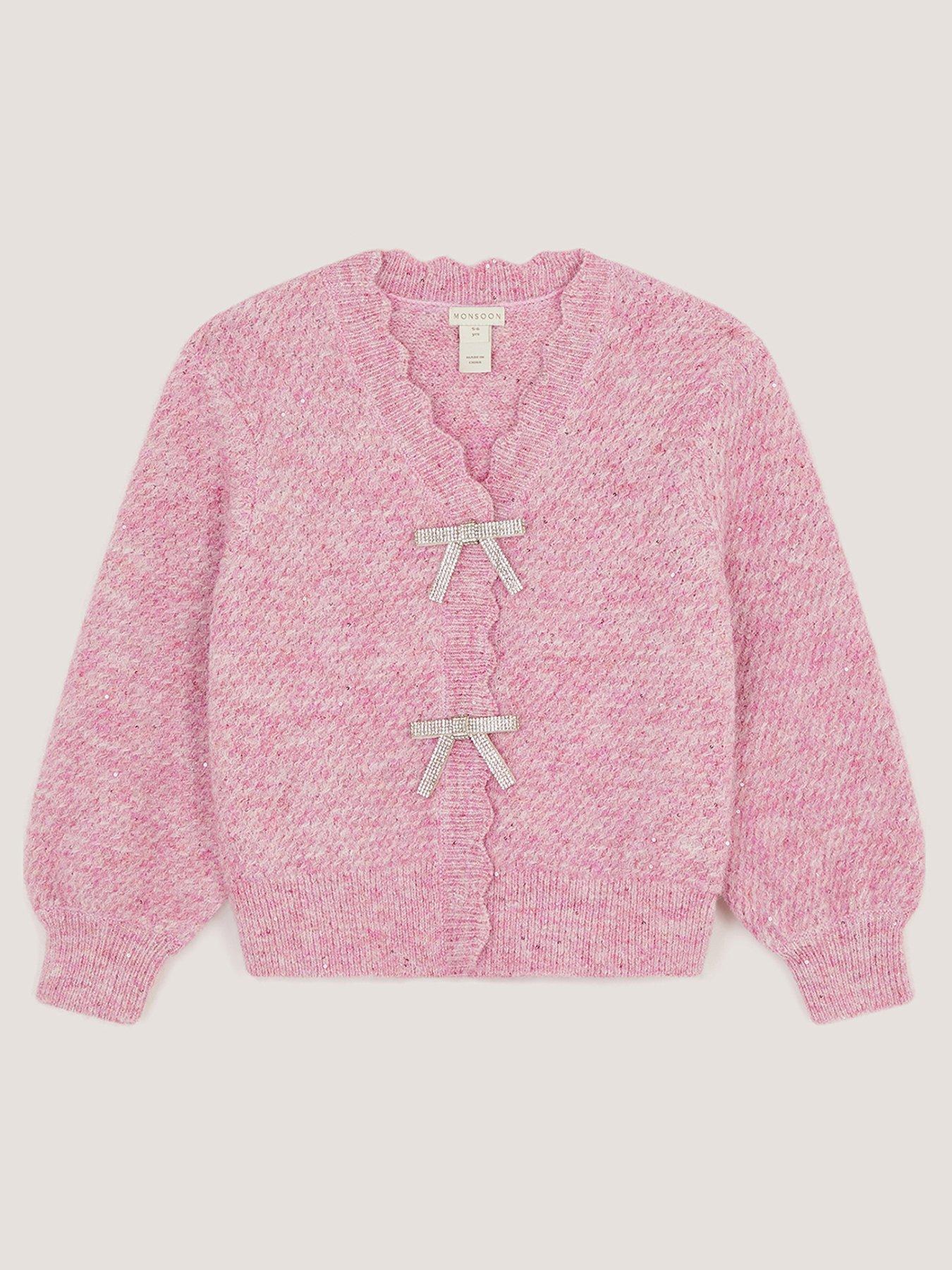 Image 2 of 4 of Monsoon Girls Sparkle Bow Trim Cardigan - Light Purple