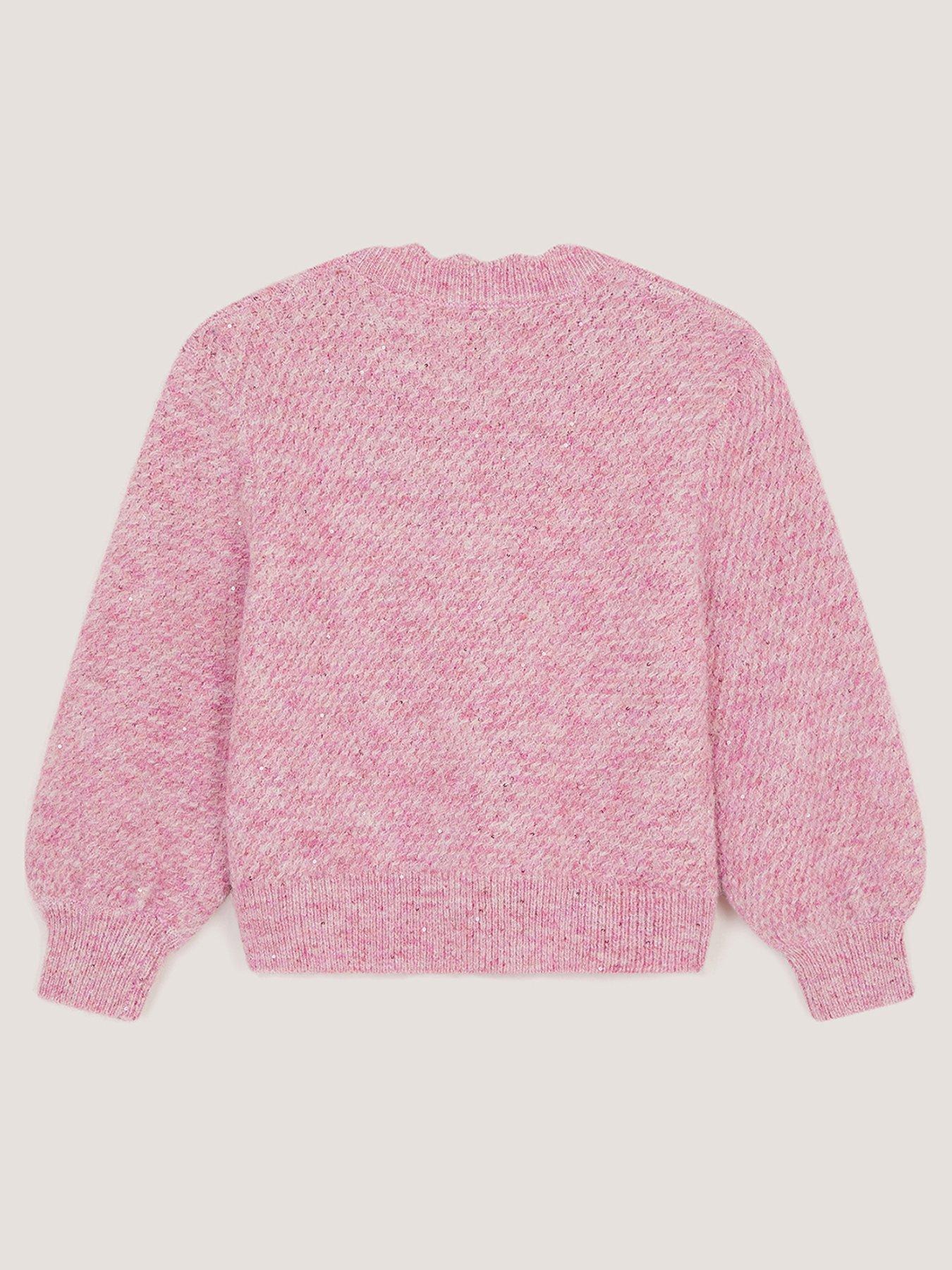 Image 3 of 4 of Monsoon Girls Sparkle Bow Trim Cardigan - Light Purple