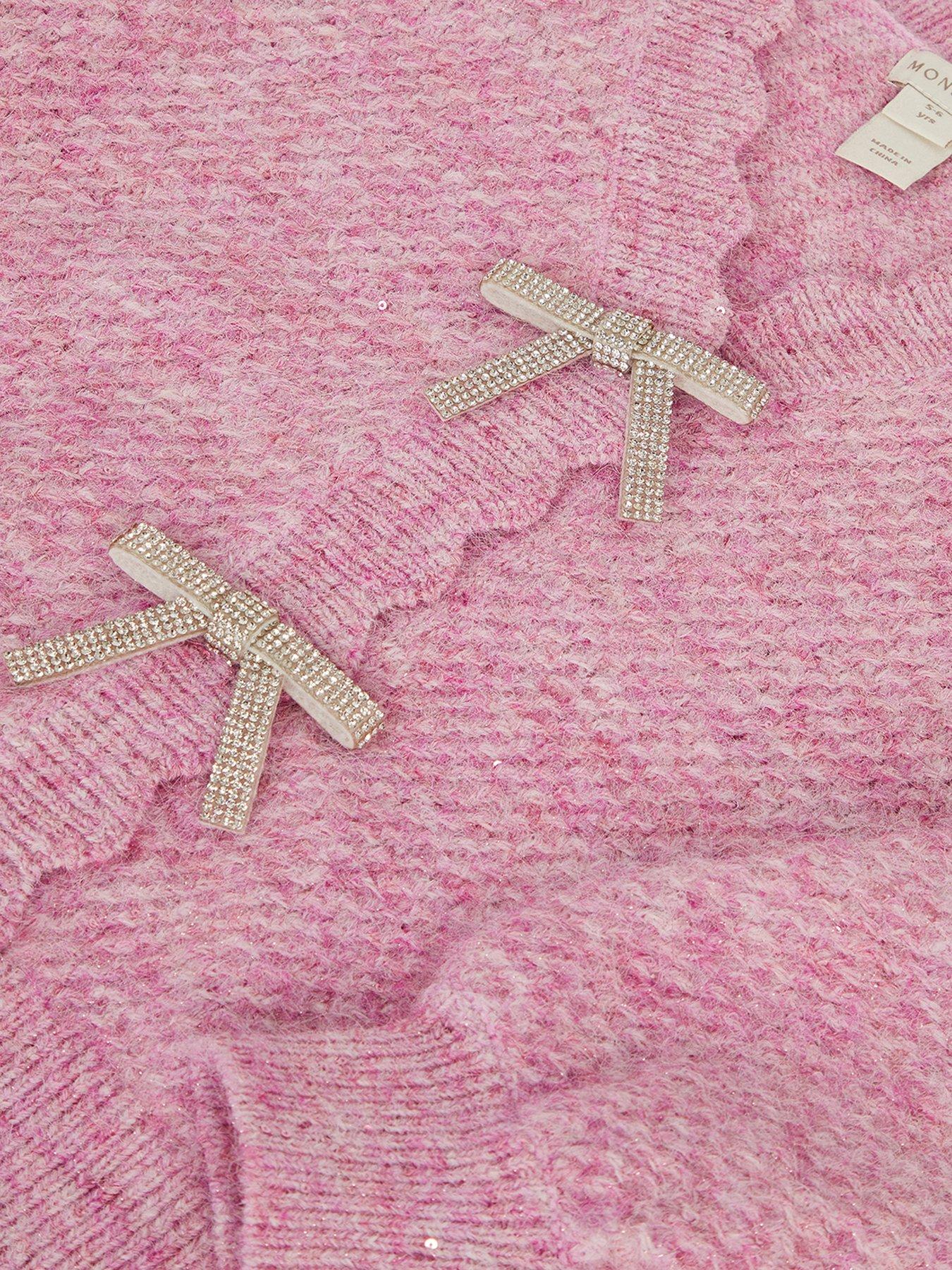 Image 4 of 4 of Monsoon Girls Sparkle Bow Trim Cardigan - Light Purple