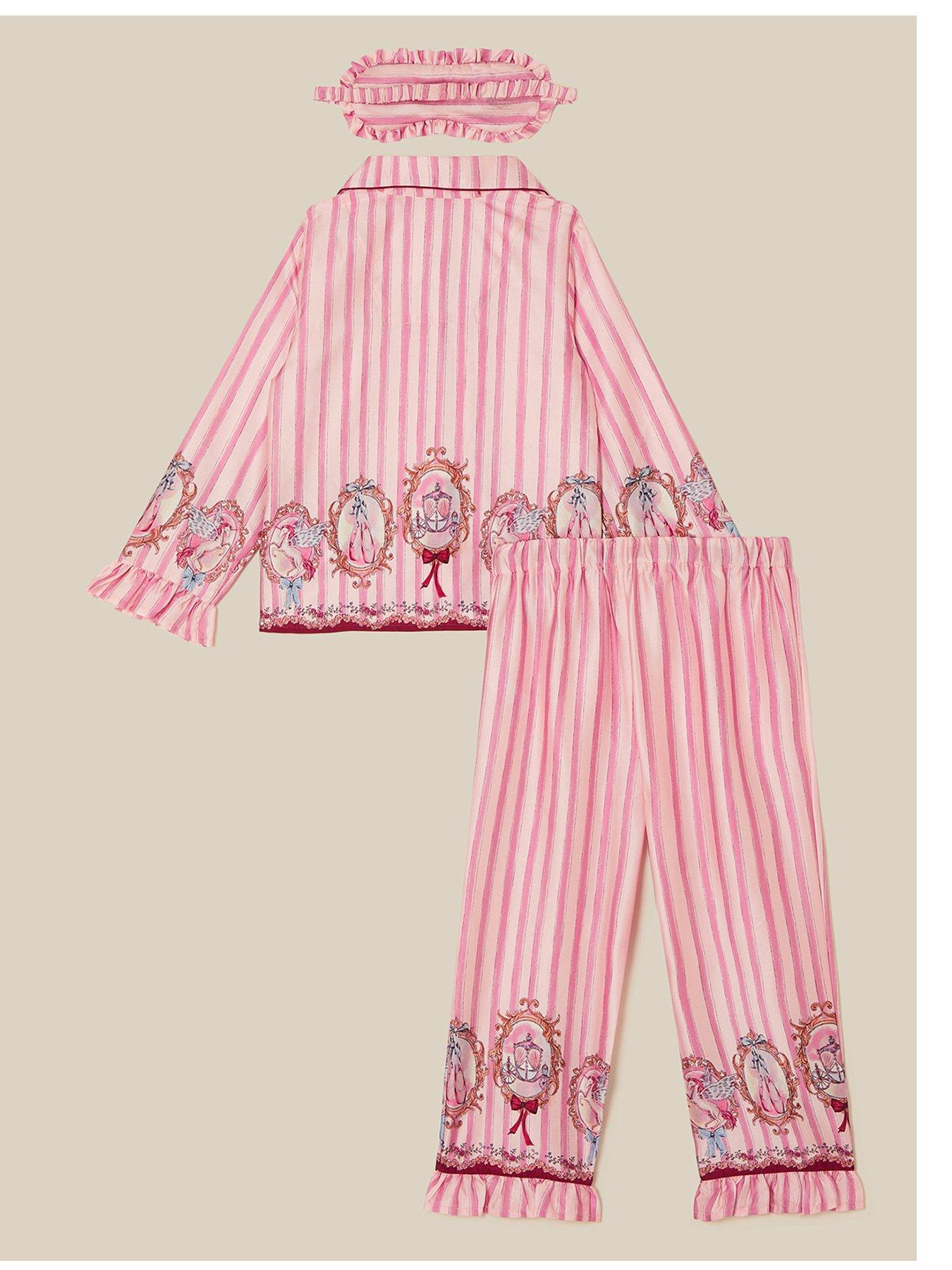 Image 2 of 3 of Monsoon Girls Satin-Look Button Front Long Sleeve Pyjamas - Pink