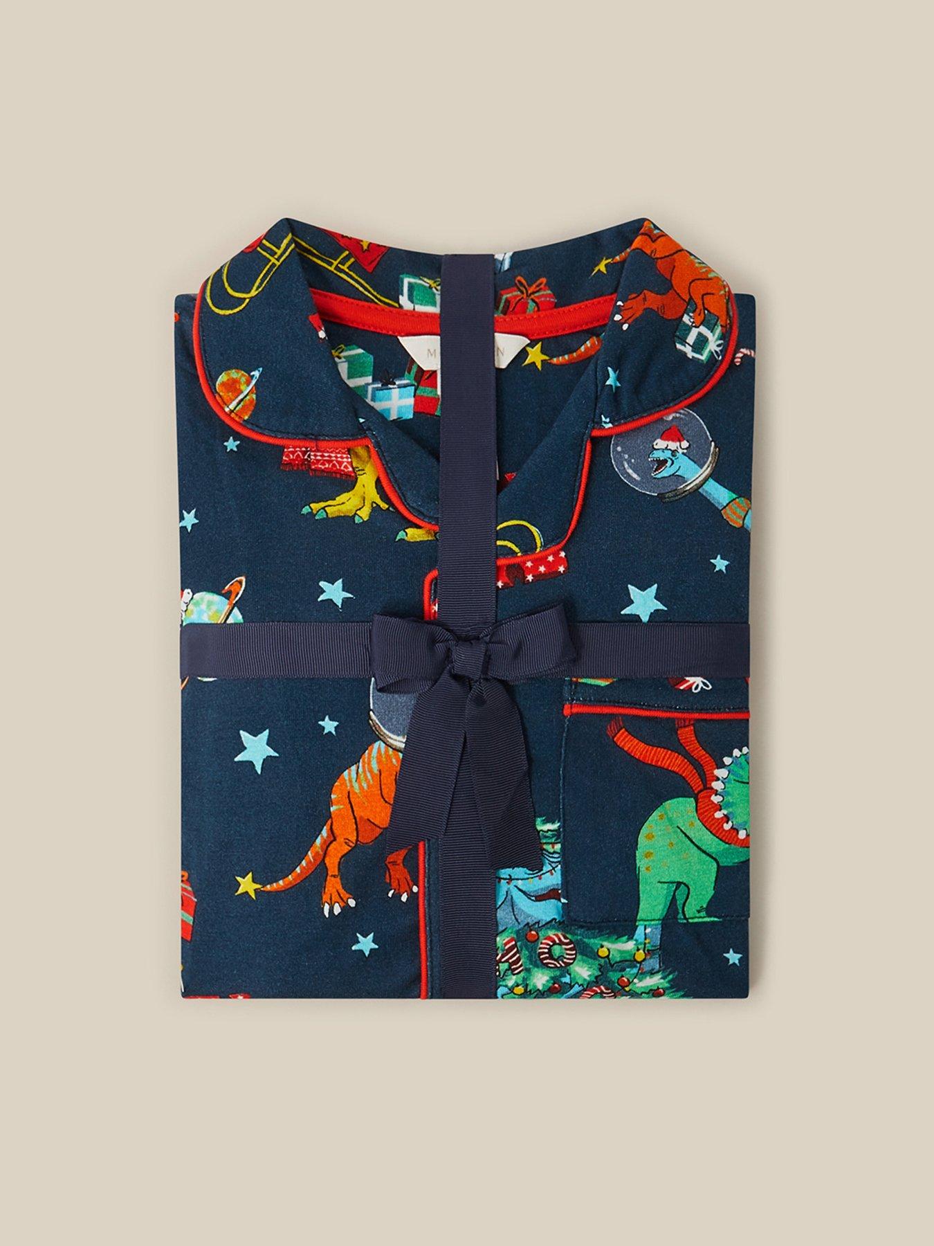 Image 3 of 4 of Monsoon Boys Jersey Christmas Dino Pyjamas - Navy