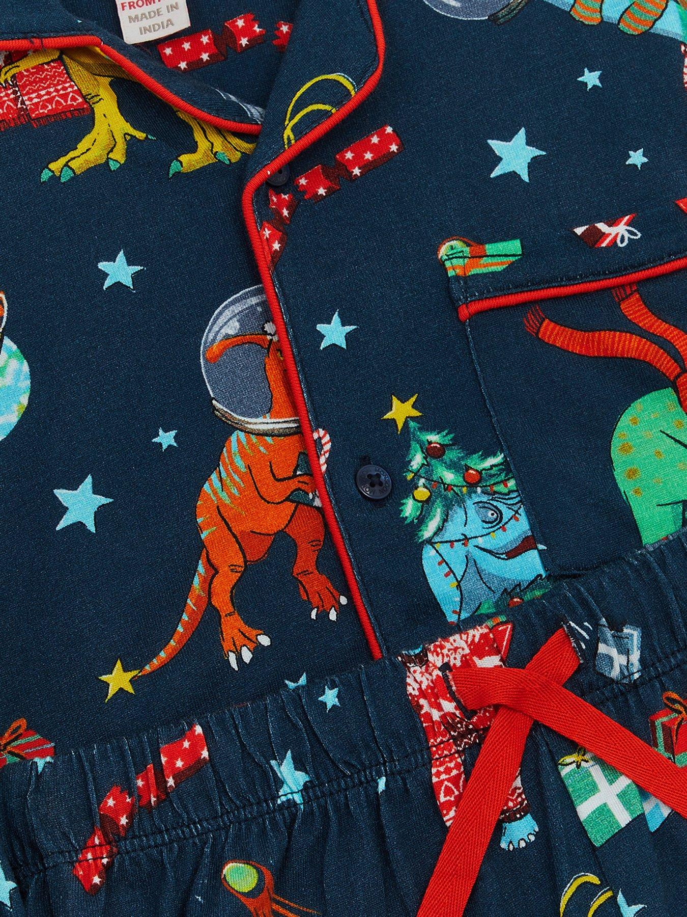 Image 4 of 4 of Monsoon Boys Jersey Christmas Dino Pyjamas - Navy